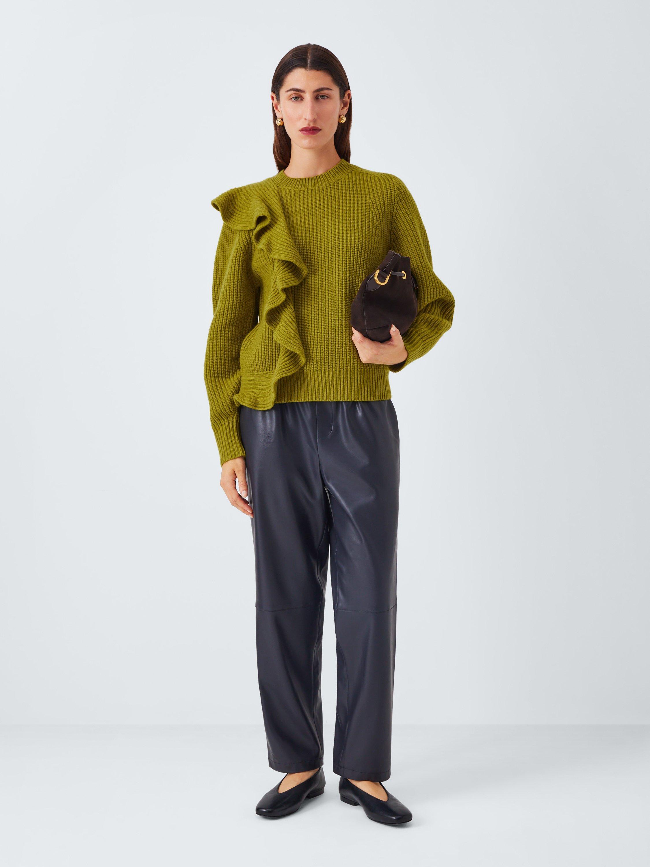 Product image 3 of 6, which shows John Lewis Wool Blend Ruffle Jumper, Olive, XS