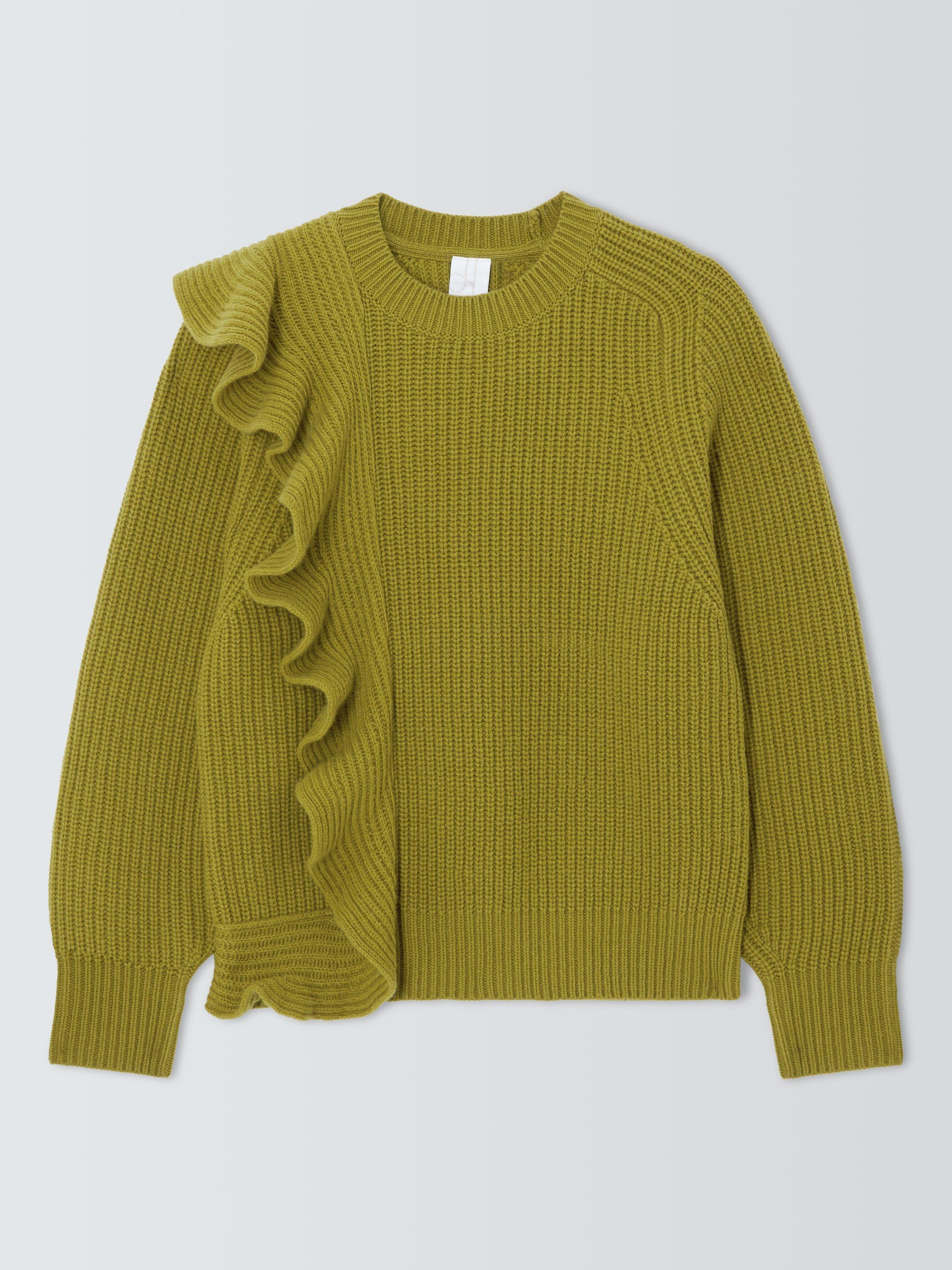 Product image 4 of 6, which shows John Lewis Wool Blend Ruffle Jumper, Olive, XS