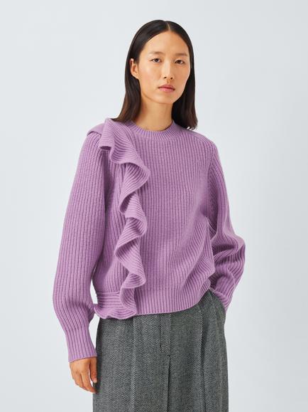 John Lewis Wool Blend Ruffle Jumper, Lilac