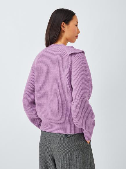 John Lewis Wool Blend Ruffle Jumper - view 2, Lilac