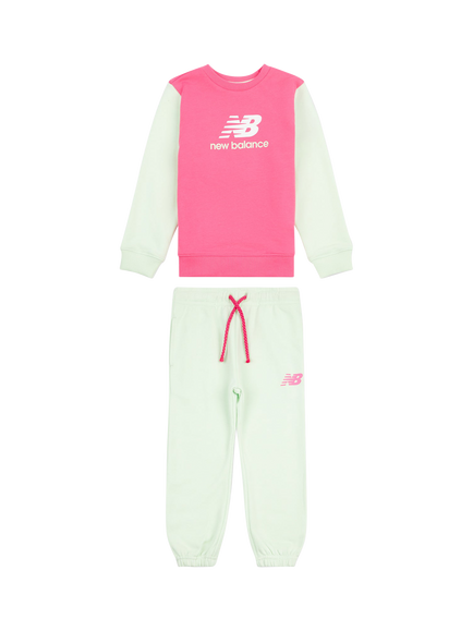 New Balance Kids' Colour Block Crew and Jogger Set, Melon Water, Melon Water