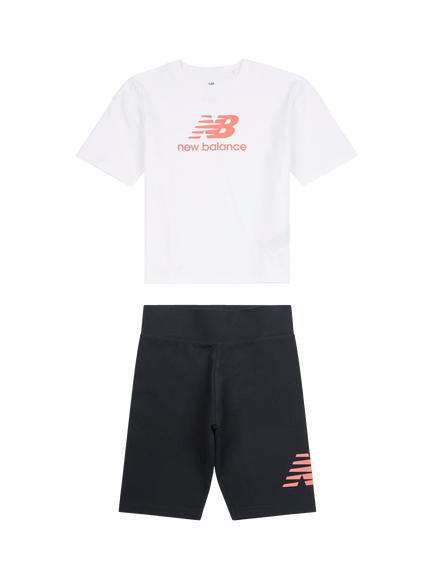 New Balance Kids' Logo T-Shirt & Cycle Shorts Set, Bright White