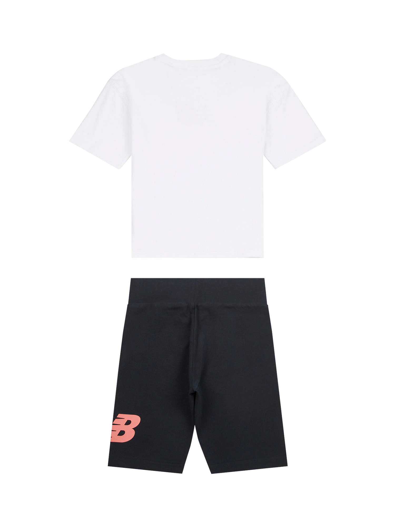 Product image 2 of 5, which shows New Balance Kids' Logo T-Shirt & Cycle Shorts Set, Bright White, 7-8 years