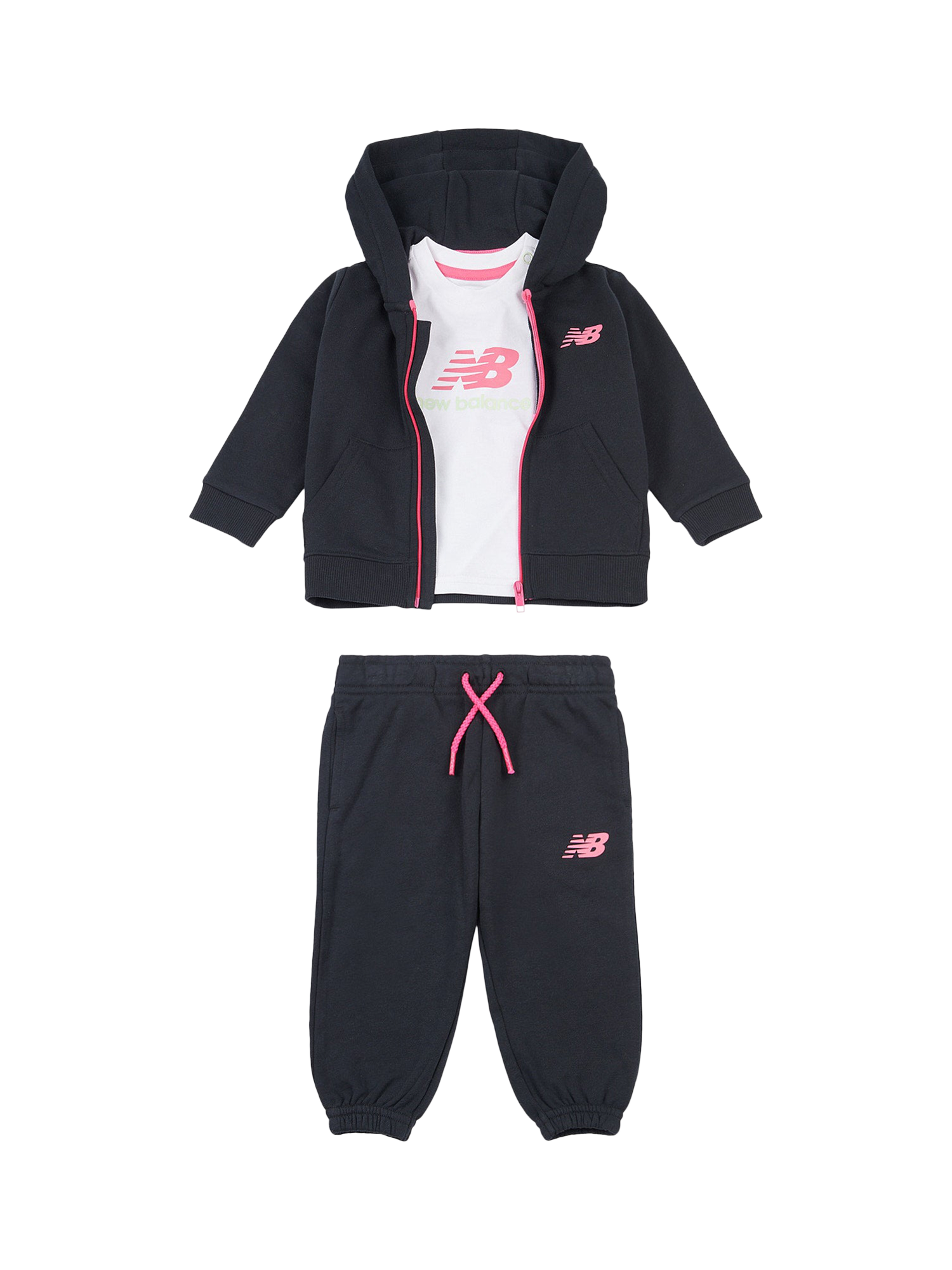 Product image 1 of 5, which shows New Balance Kids' Cotton Logo Hoodie, T-Shirt & Shorts Set , Nb Caviar, 12 months