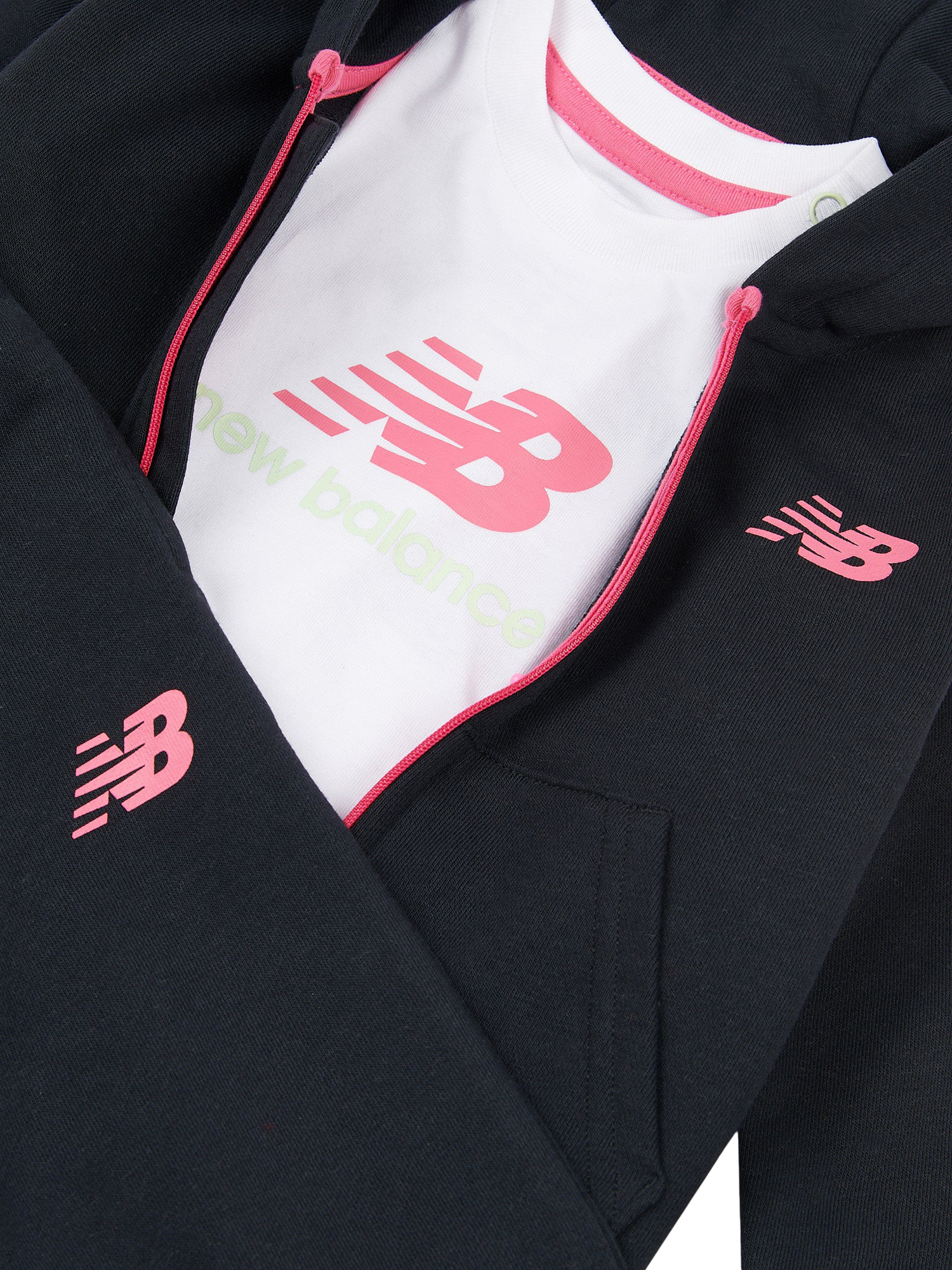 Product image 3 of 5, which shows New Balance Kids' Cotton Logo Hoodie, T-Shirt & Shorts Set , Nb Caviar, 12 months