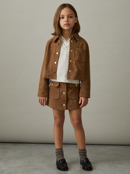 Reiss Kids' Connie Suede Jacket, Tan, Tan
