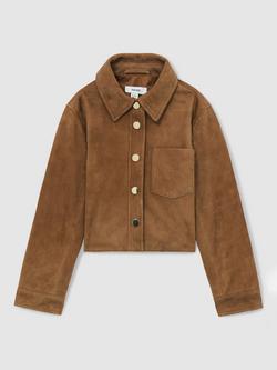 Reiss Kids' Connie Suede Jacket, Tan - view 2, Tan