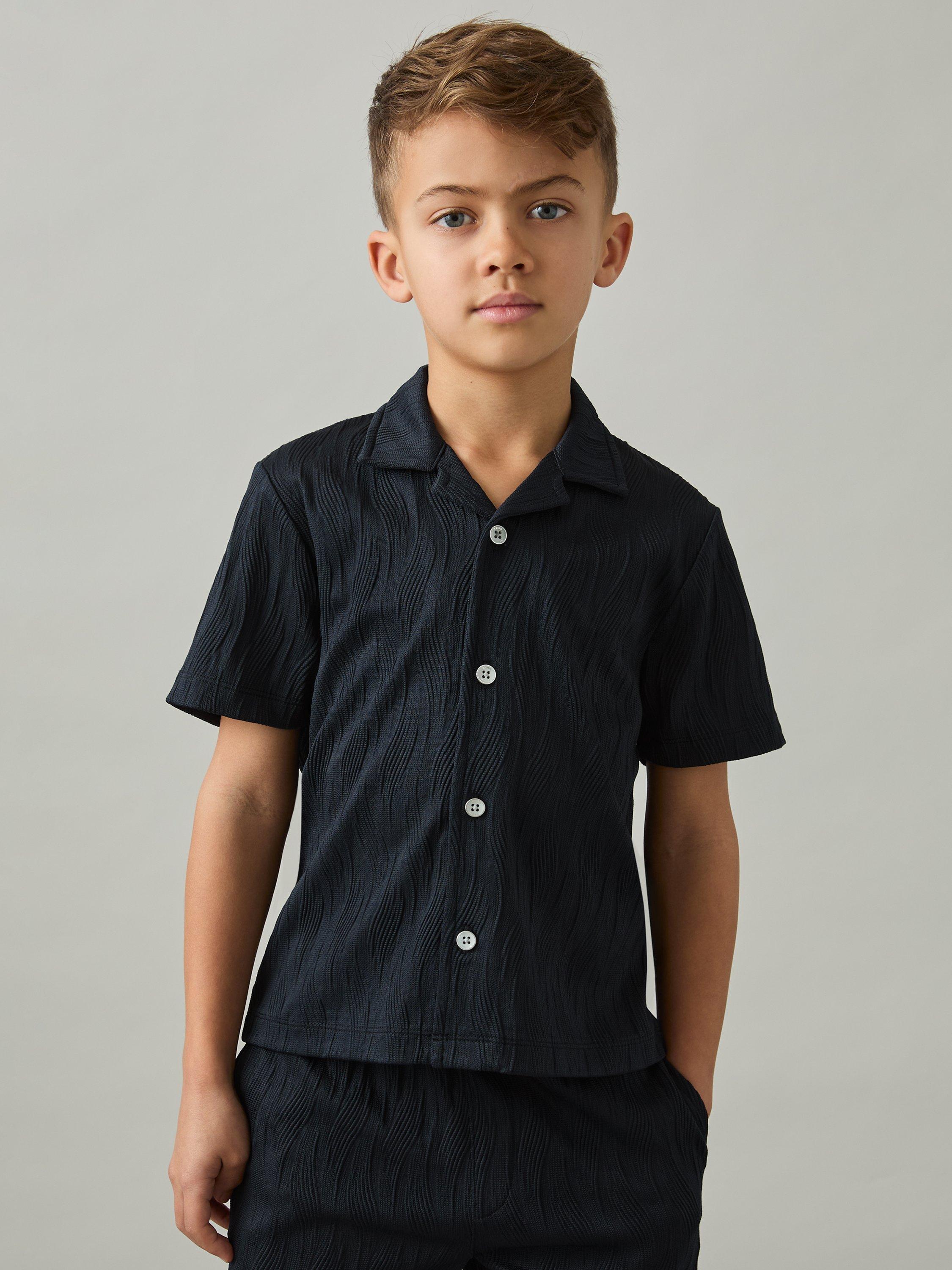 Product image 1 of 4, which shows Reiss Kids' Elio Short Sleeve Shirt, Navy, 6-7 years