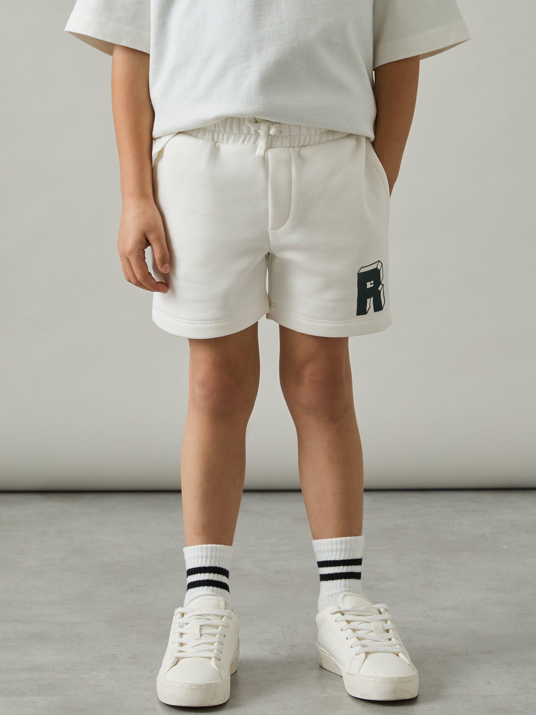 Product image 1 of 4, which shows Reiss Kids' Marcus Shorts, Off White/Green, 8-9 years