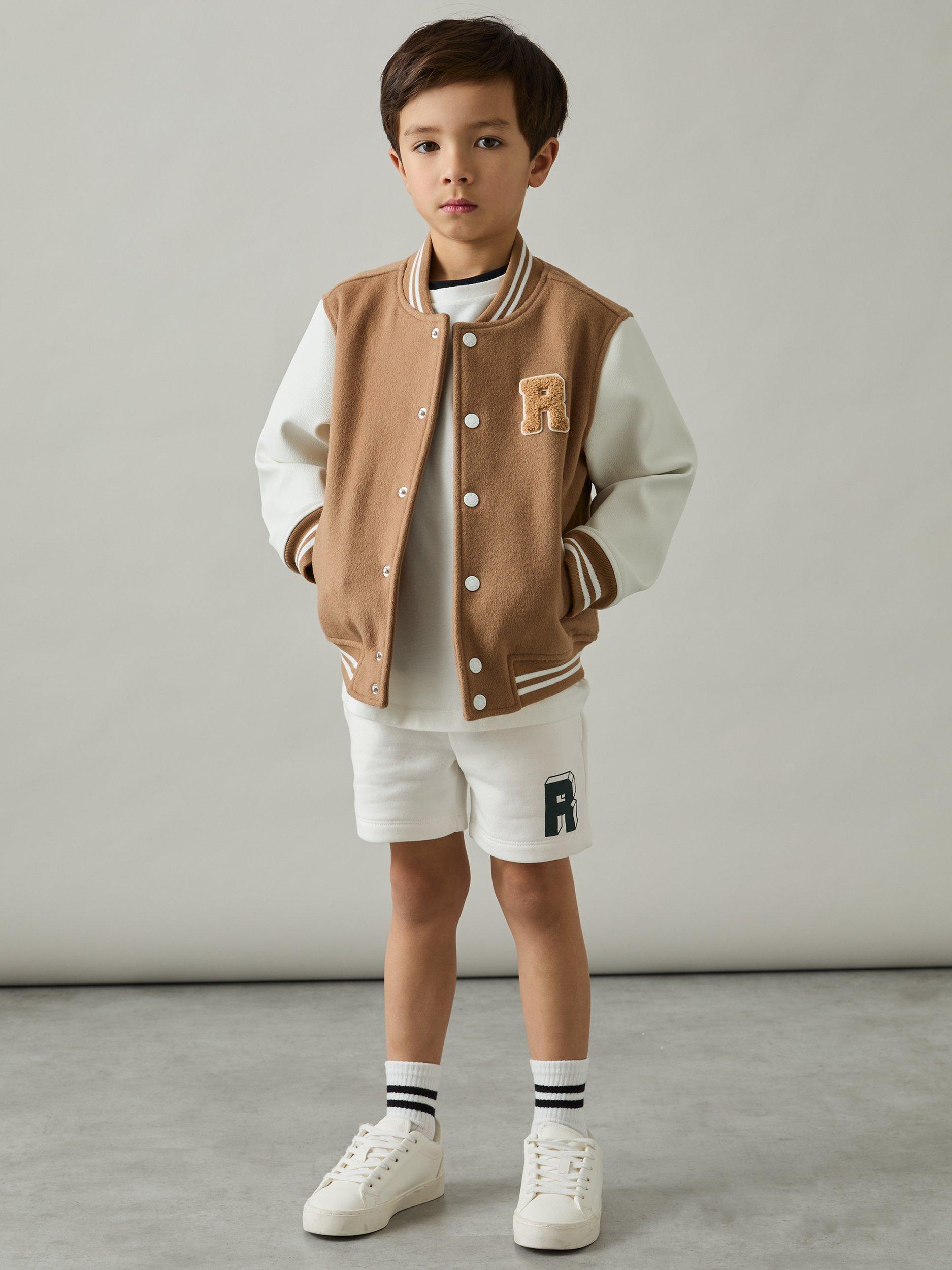 Product image 3 of 4, which shows Reiss Kids' Marcus Shorts, Off White/Green, 8-9 years