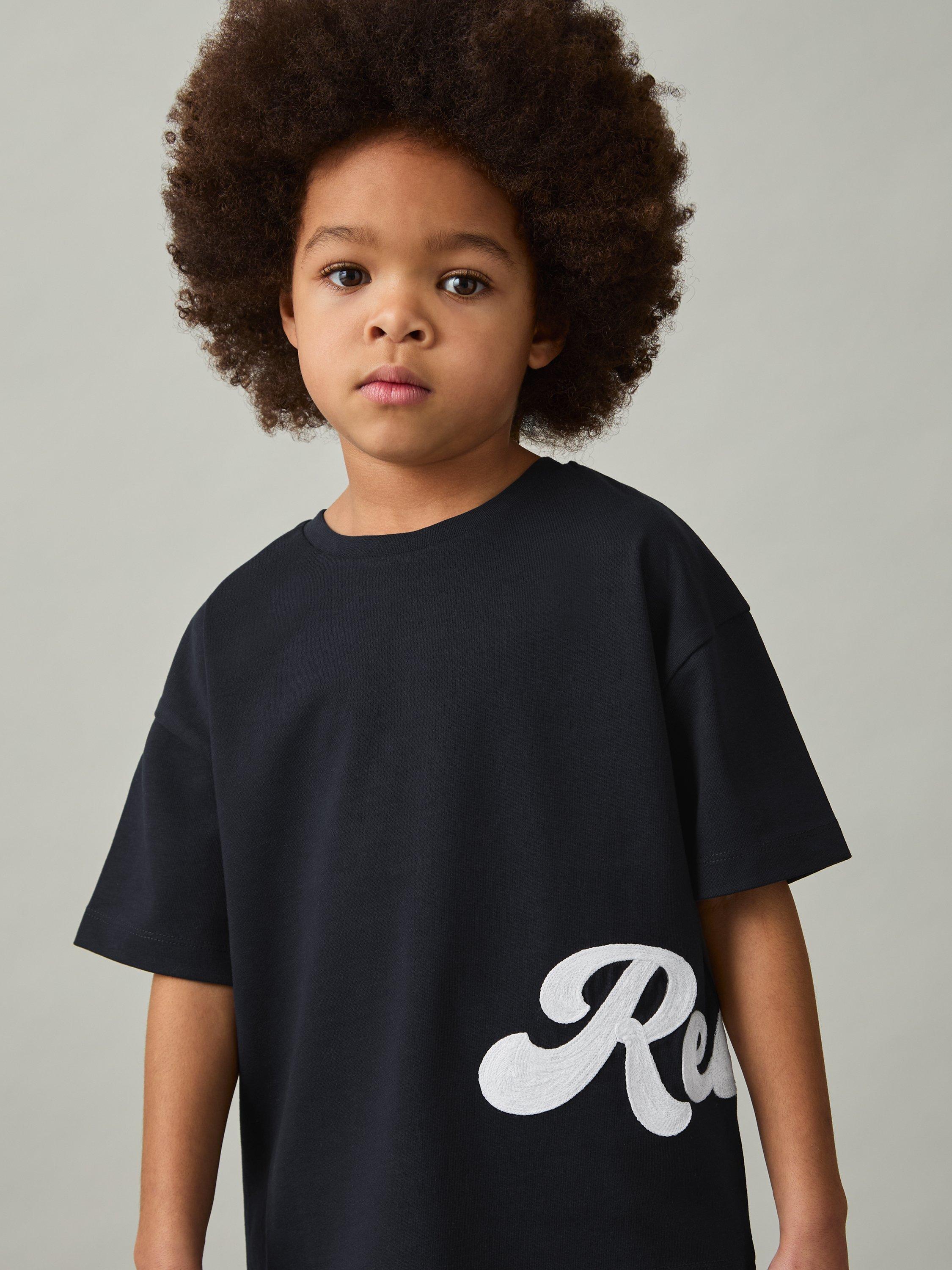 Product image 3 of 4, which shows Reiss Kids' Freddie Logo T-Shirt, Navy, 3-4 years