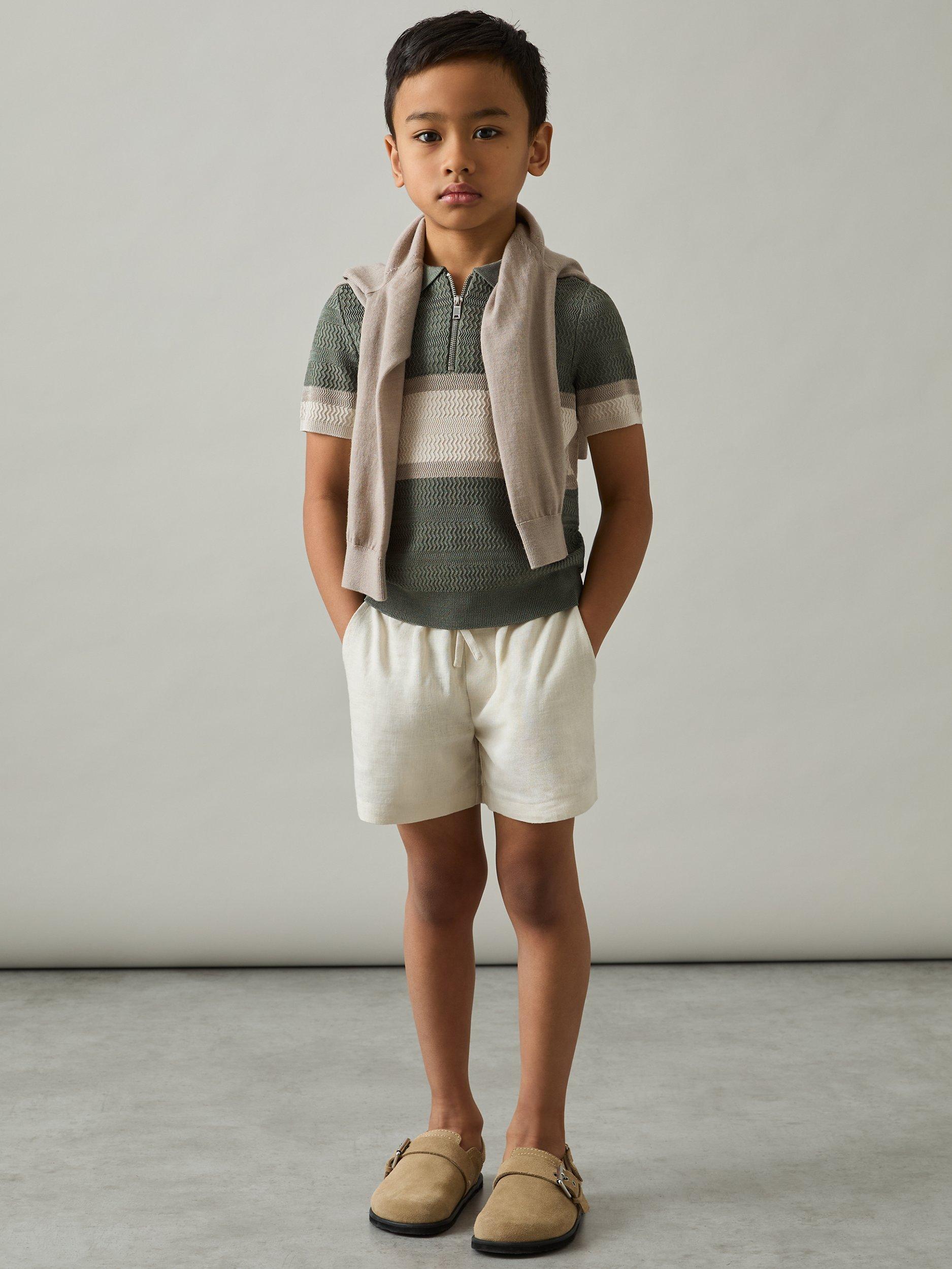 Product image 1 of 4, which shows Reiss Kids' Grove Colour Block Stripe Polo Shirt, Sage Green, 3-4 years