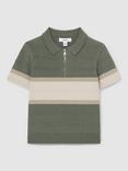 Reiss Kids' Grove Colour Block Stripe Polo Shirt, Sage Green