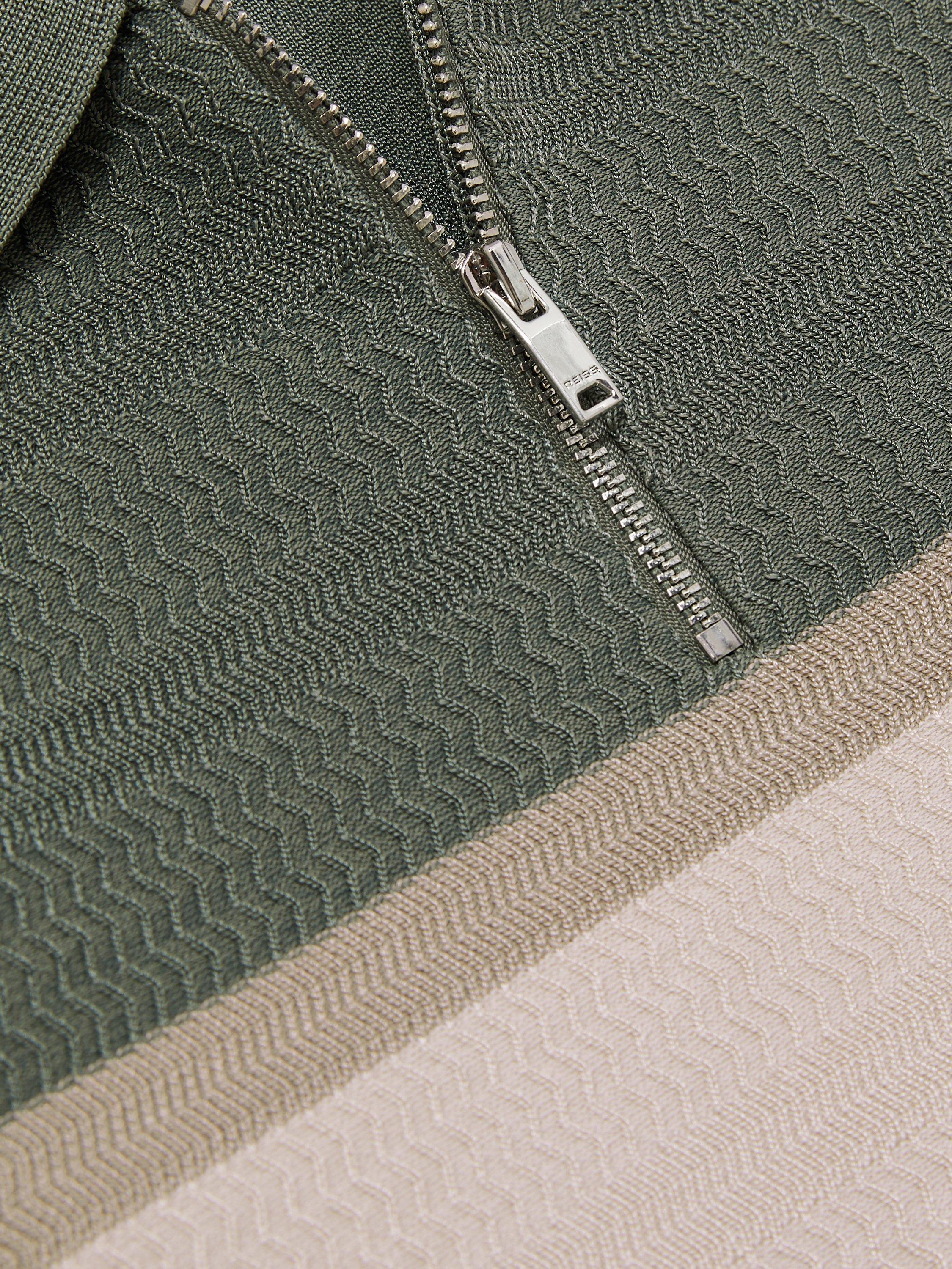 Product image 4 of 4, which shows Reiss Kids' Grove Colour Block Stripe Polo Shirt, Sage Green, 3-4 years