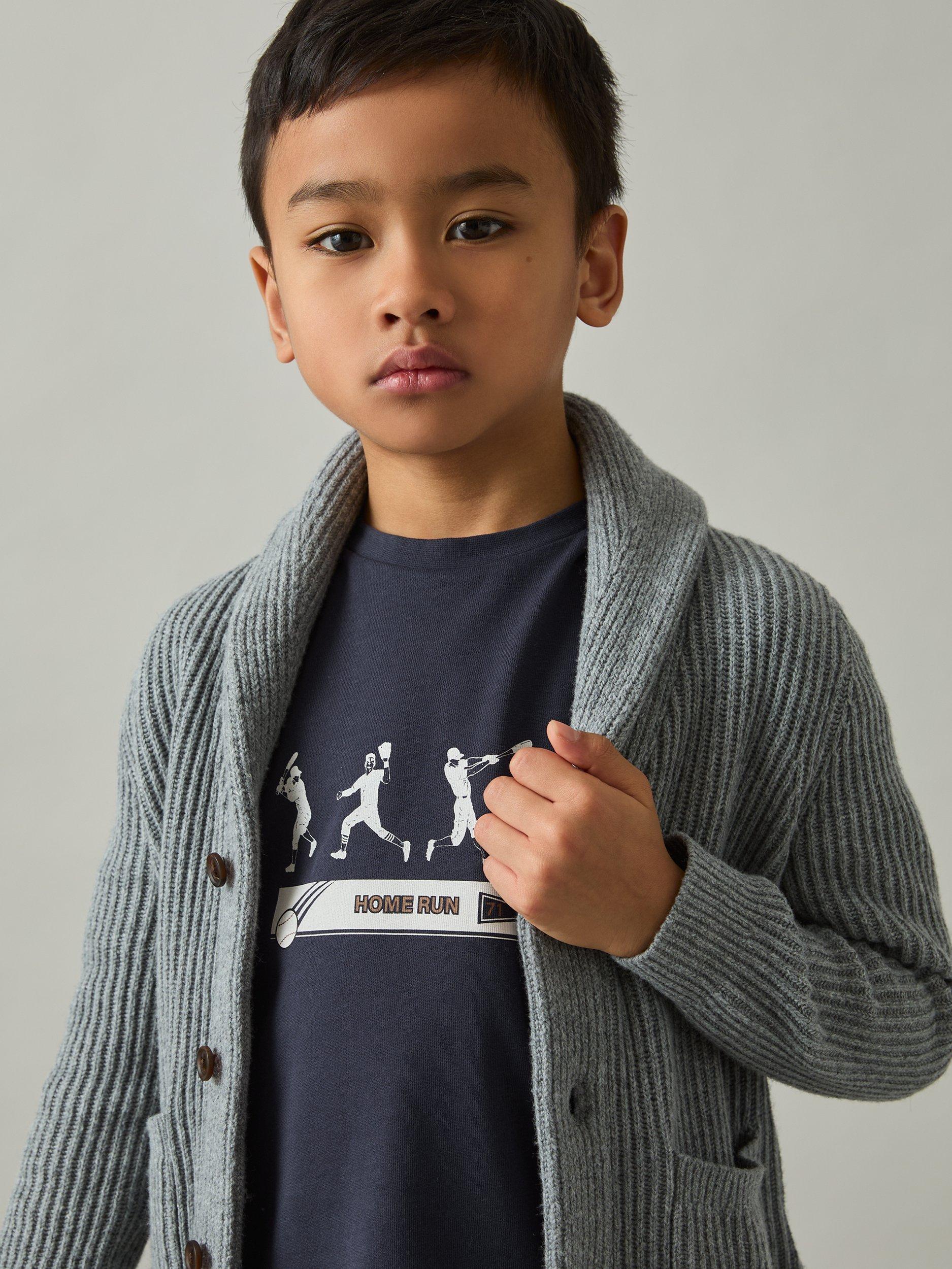 Product image 3 of 4, which shows Reiss Kids' Kolby Baseball Graphic T-Shirt, Petrol Blue, 3-4 years