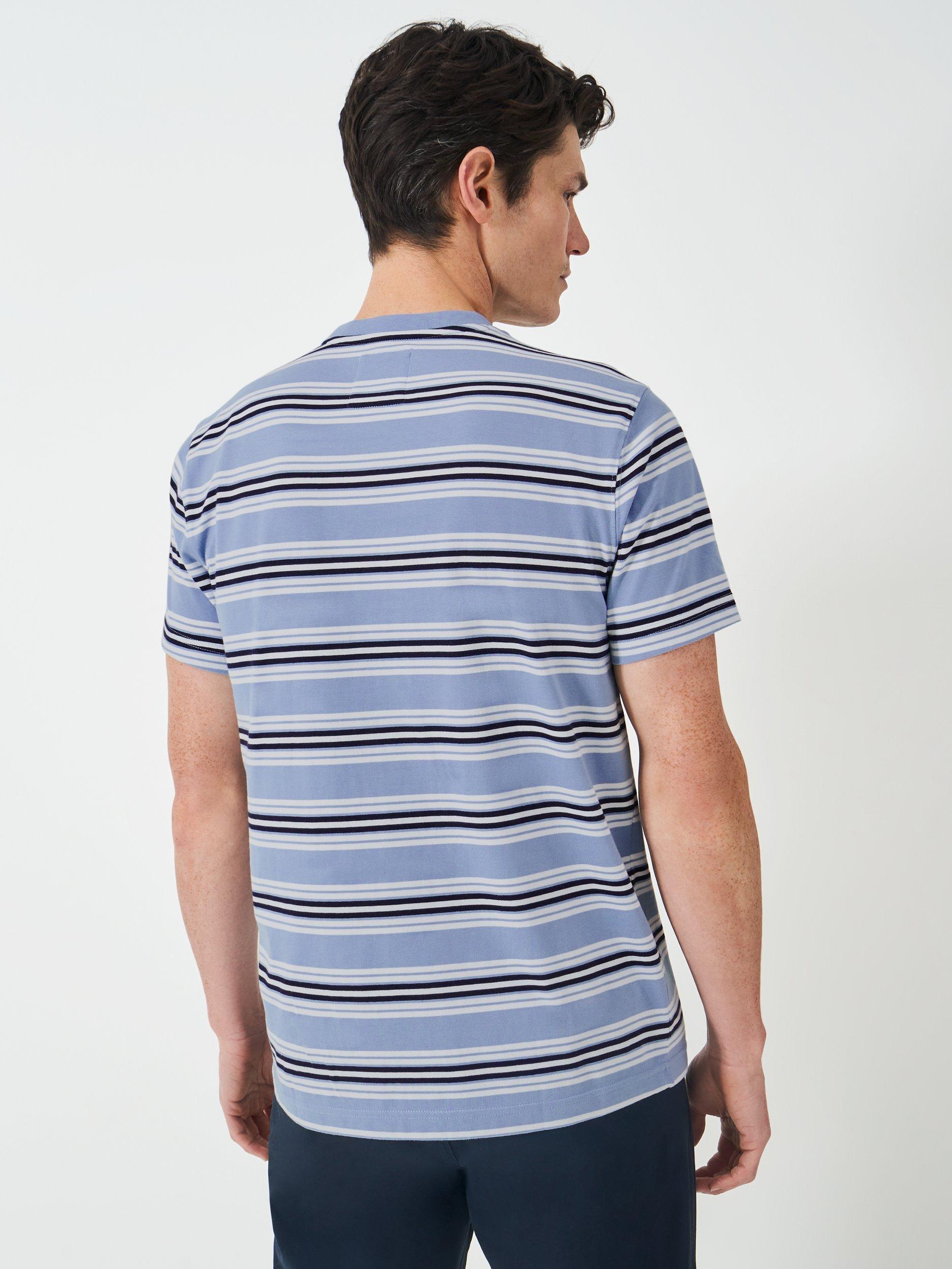 Product image 3 of 5, which shows Crew Clothing Cotton Regular Fit Short Sleeve Stripe T-Shirt, Light Blue/Multi, L
