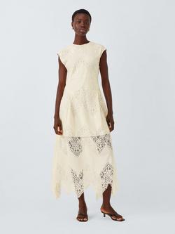 John Lewis Sleeveless Cotton Blend Lace Midi Dress, Ecru, Ecru