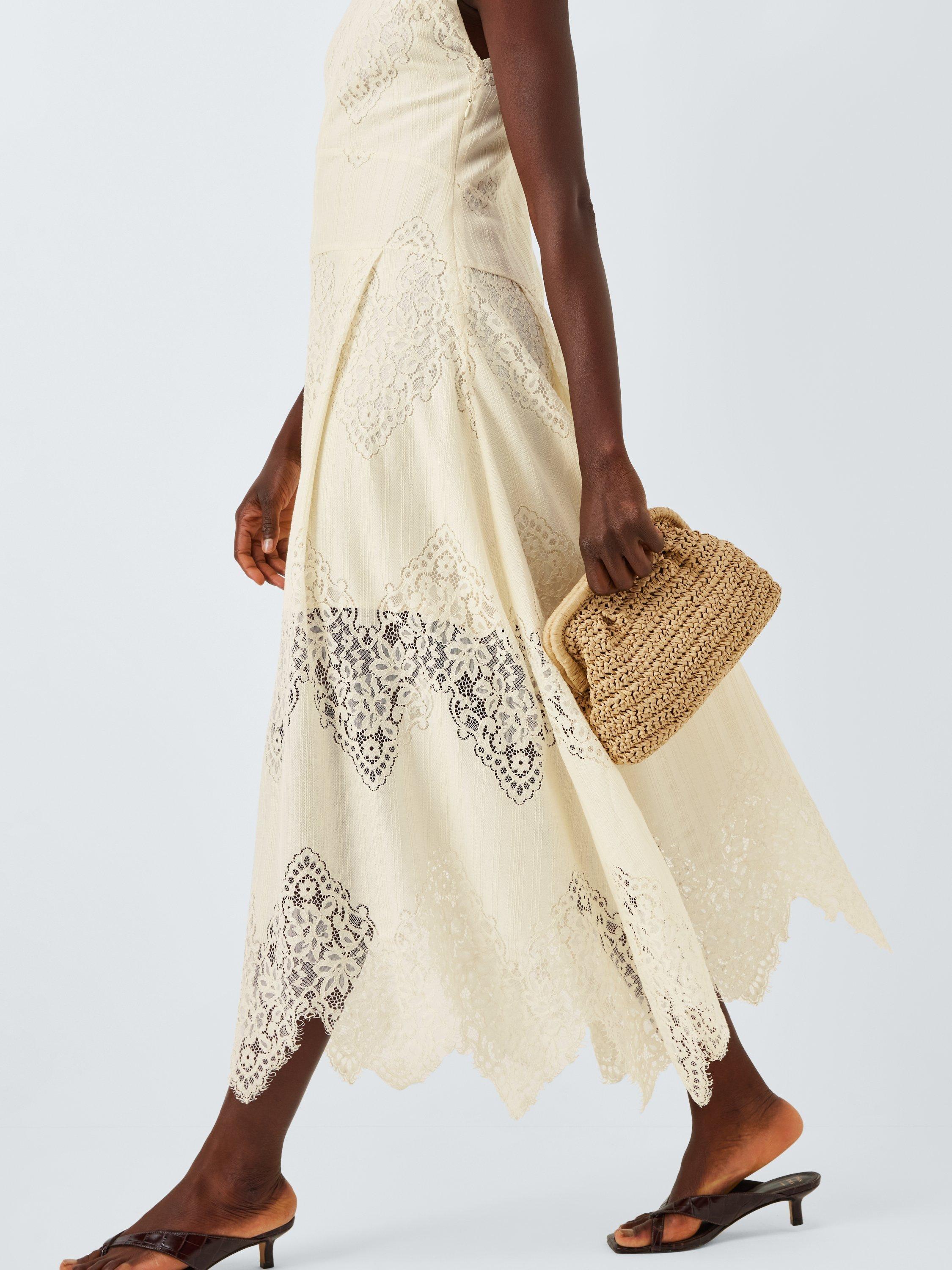 Product image 5 of 6, which shows John Lewis Sleeveless Cotton Blend Lace Midi Dress, Ecru, 8