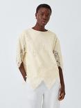 John Lewis Short Sleeve Cotton Blend Lace Top, Ecru
