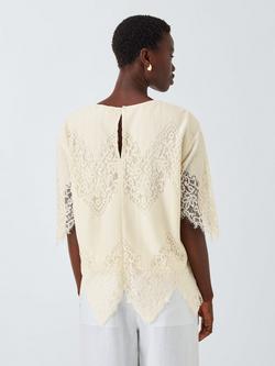 John Lewis Short Sleeve Cotton Blend Lace Top, Ecru - view 2, Ecru