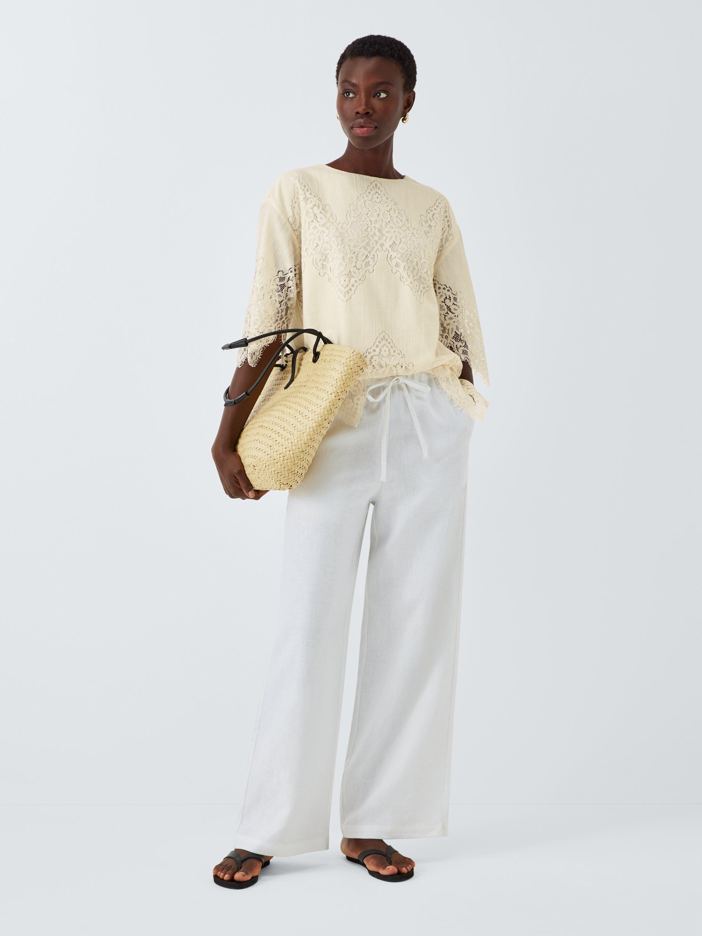 Product image 3 of 6, which shows John Lewis Short Sleeve Cotton Blend Lace Top, Ecru, 8