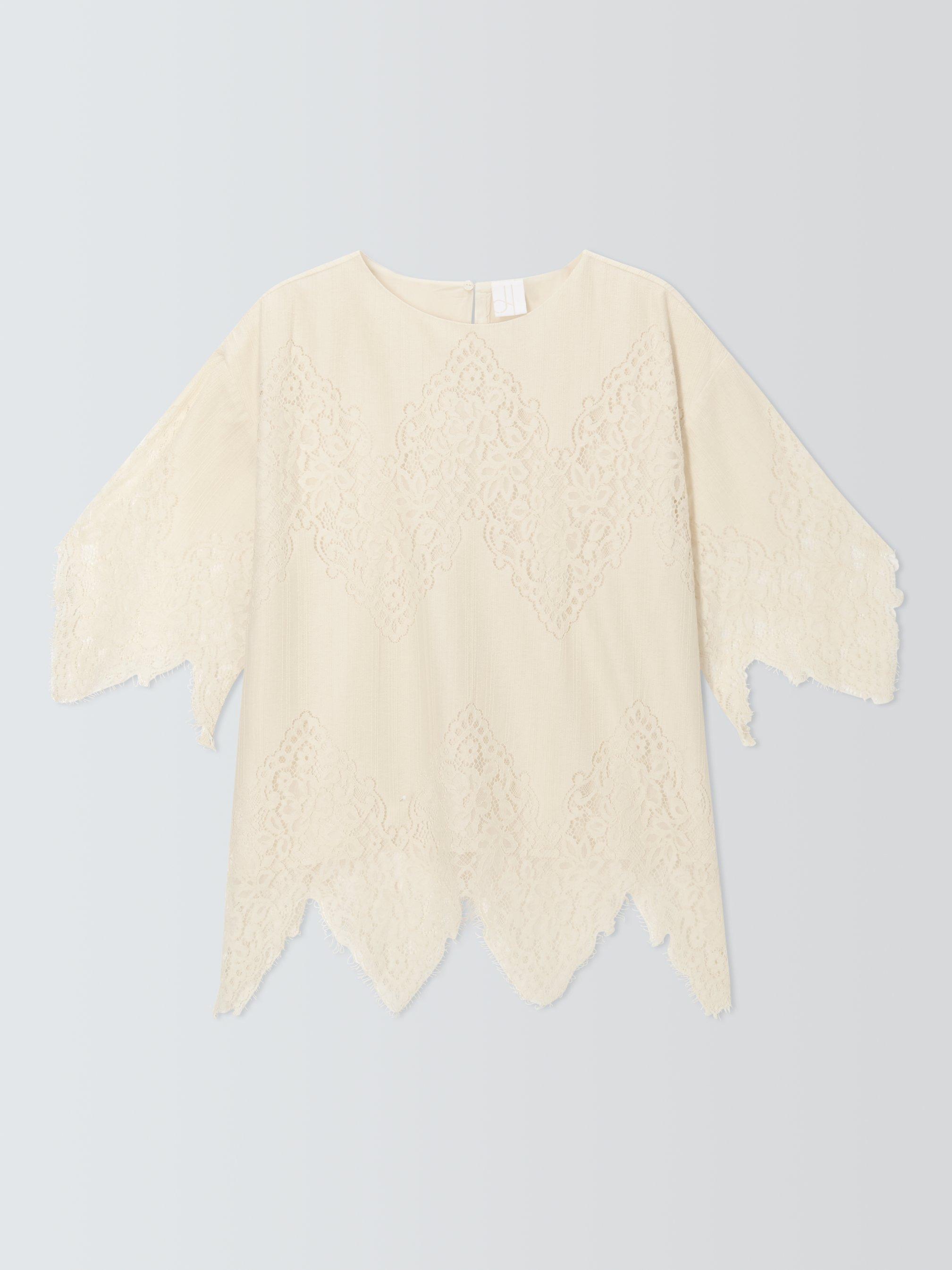 Product image 4 of 6, which shows John Lewis Short Sleeve Cotton Blend Lace Top, Ecru, 8