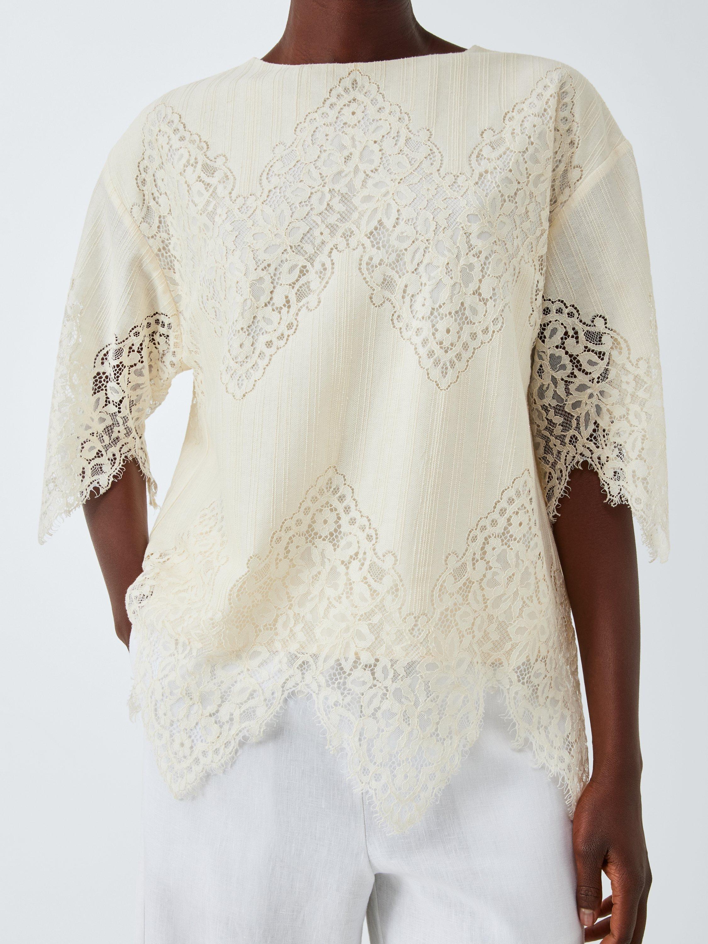 Product image 5 of 6, which shows John Lewis Short Sleeve Cotton Blend Lace Top, Ecru, 8