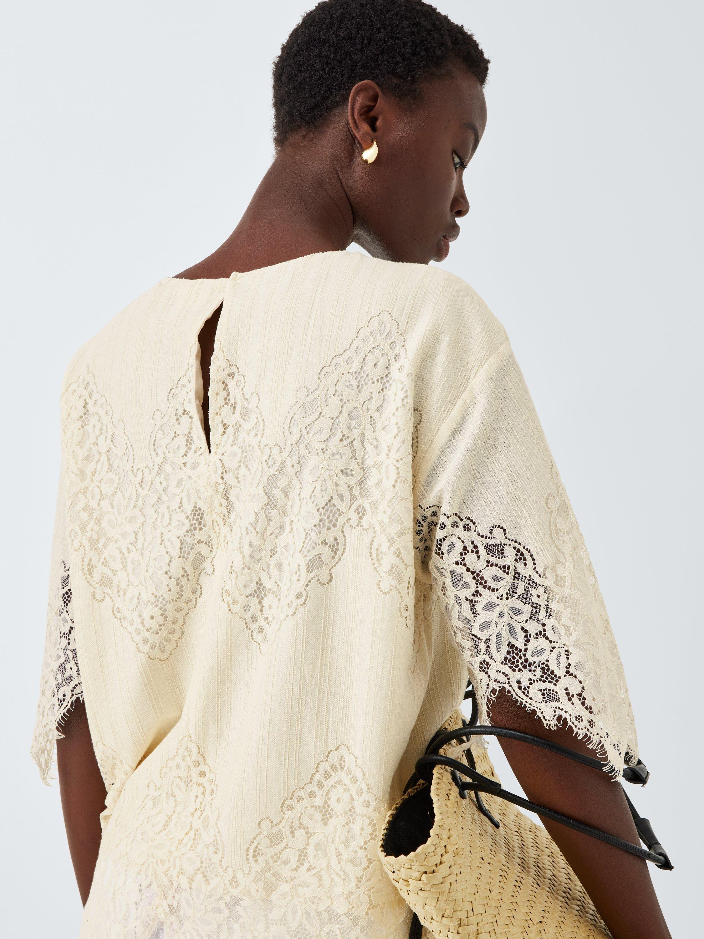 Product image 6 of 6, which shows John Lewis Short Sleeve Cotton Blend Lace Top, Ecru, 8