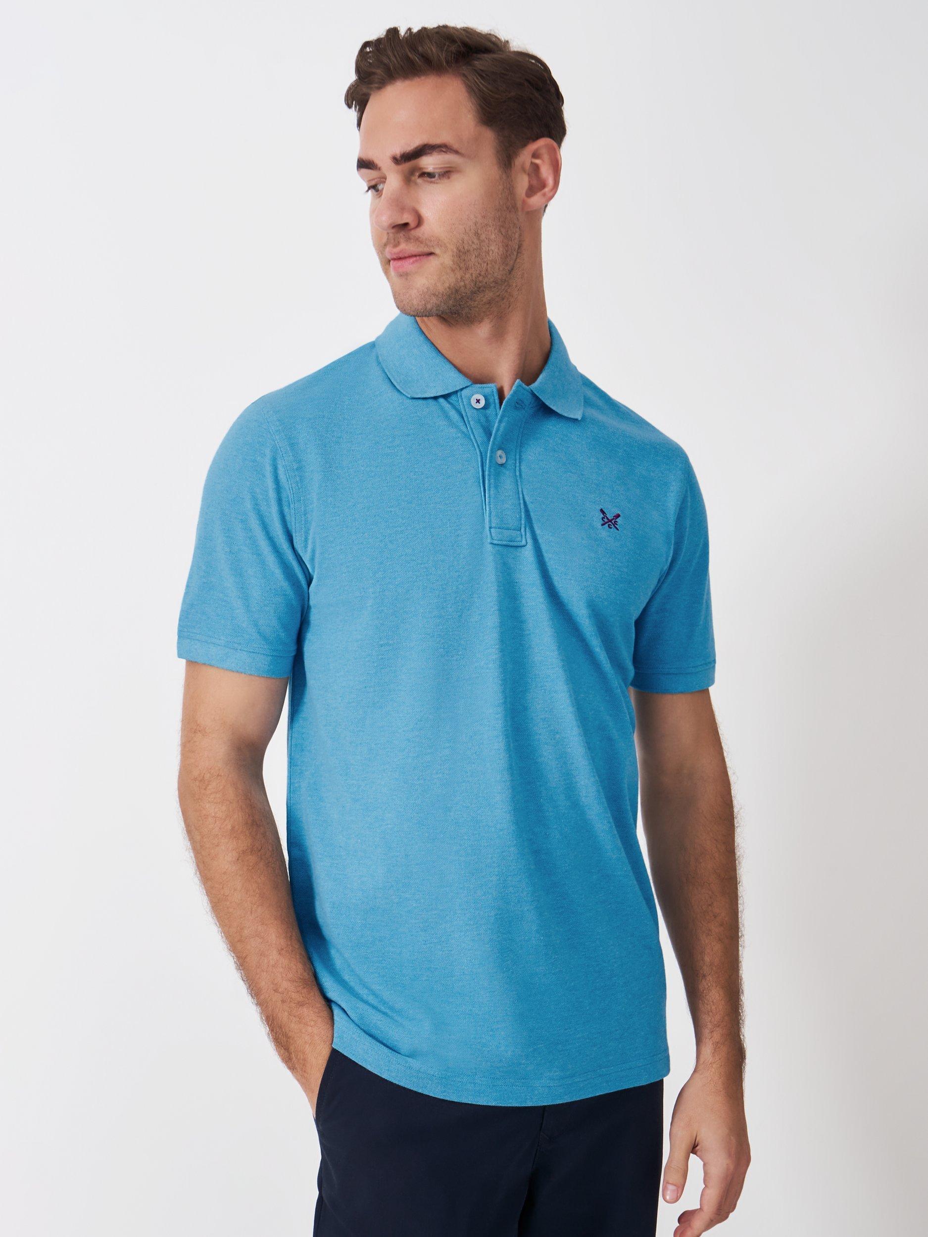 Product image 1 of 5, which shows Crew Clothing Cotton Regular Fit Short Sleeve Polo Shirt, Aqua Blue, L