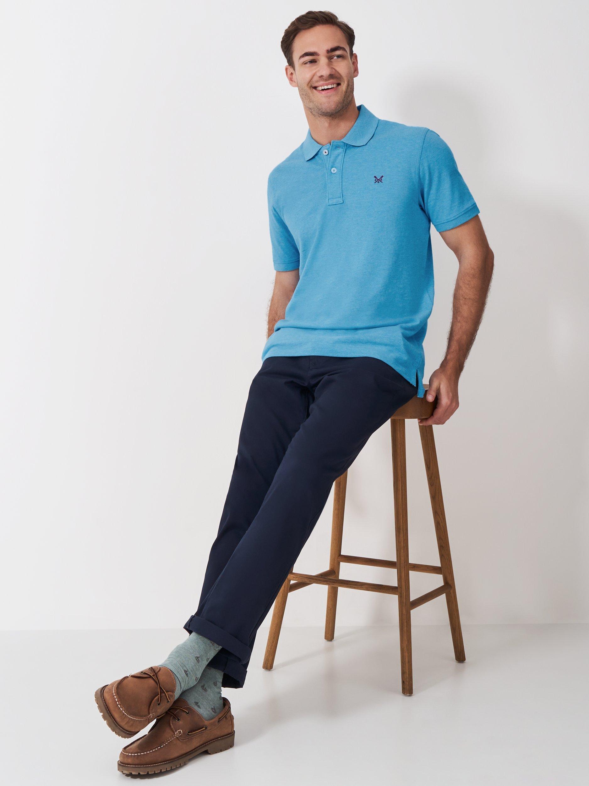 Product image 2 of 5, which shows Crew Clothing Cotton Regular Fit Short Sleeve Polo Shirt, Aqua Blue, L