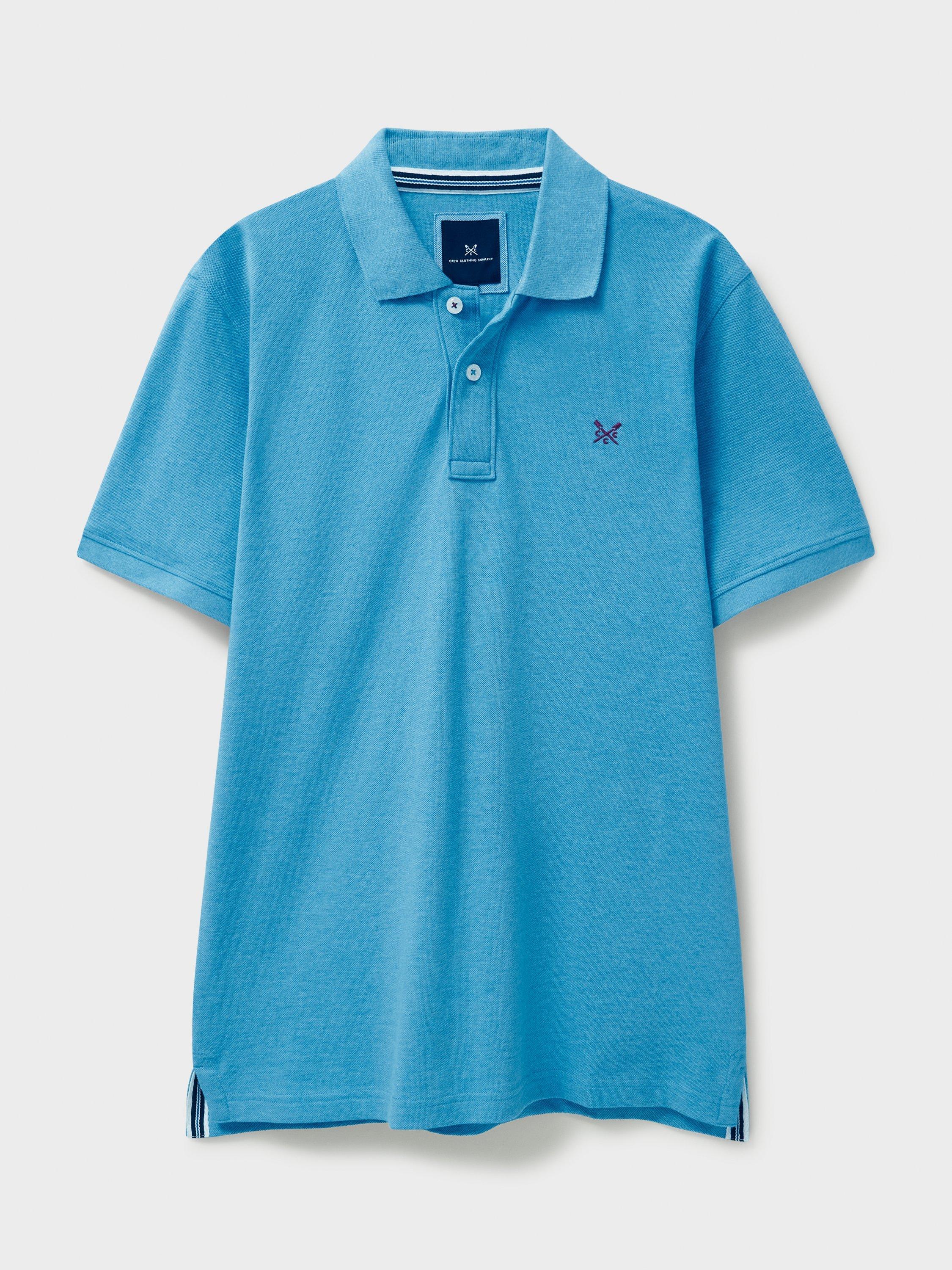 Product image 5 of 5, which shows Crew Clothing Cotton Regular Fit Short Sleeve Polo Shirt, Aqua Blue, L