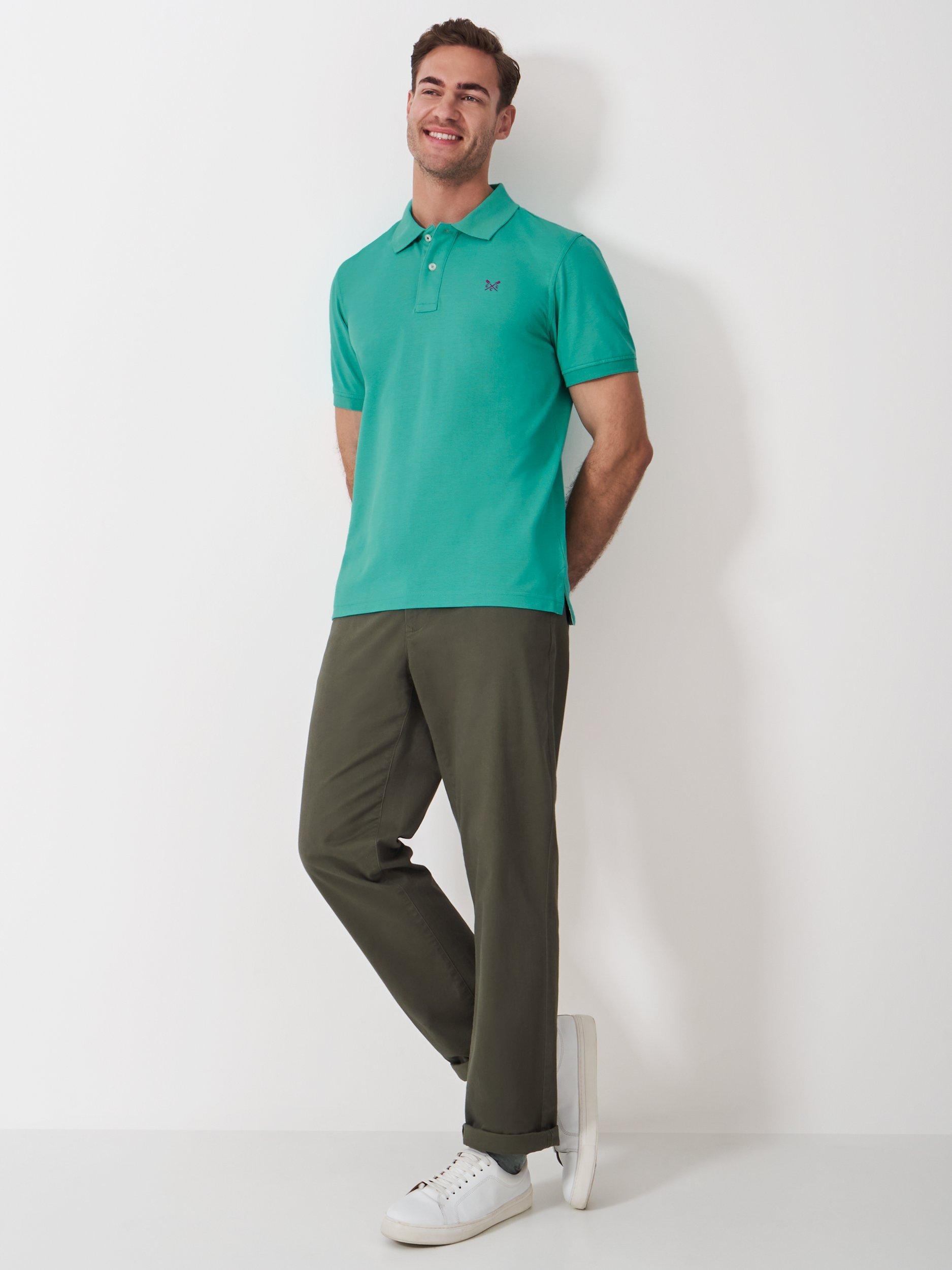 Product image 2 of 5, which shows Crew Clothing Cotton Regular Fit Short Sleeve Polo Shirt, Turquoise Blue, L