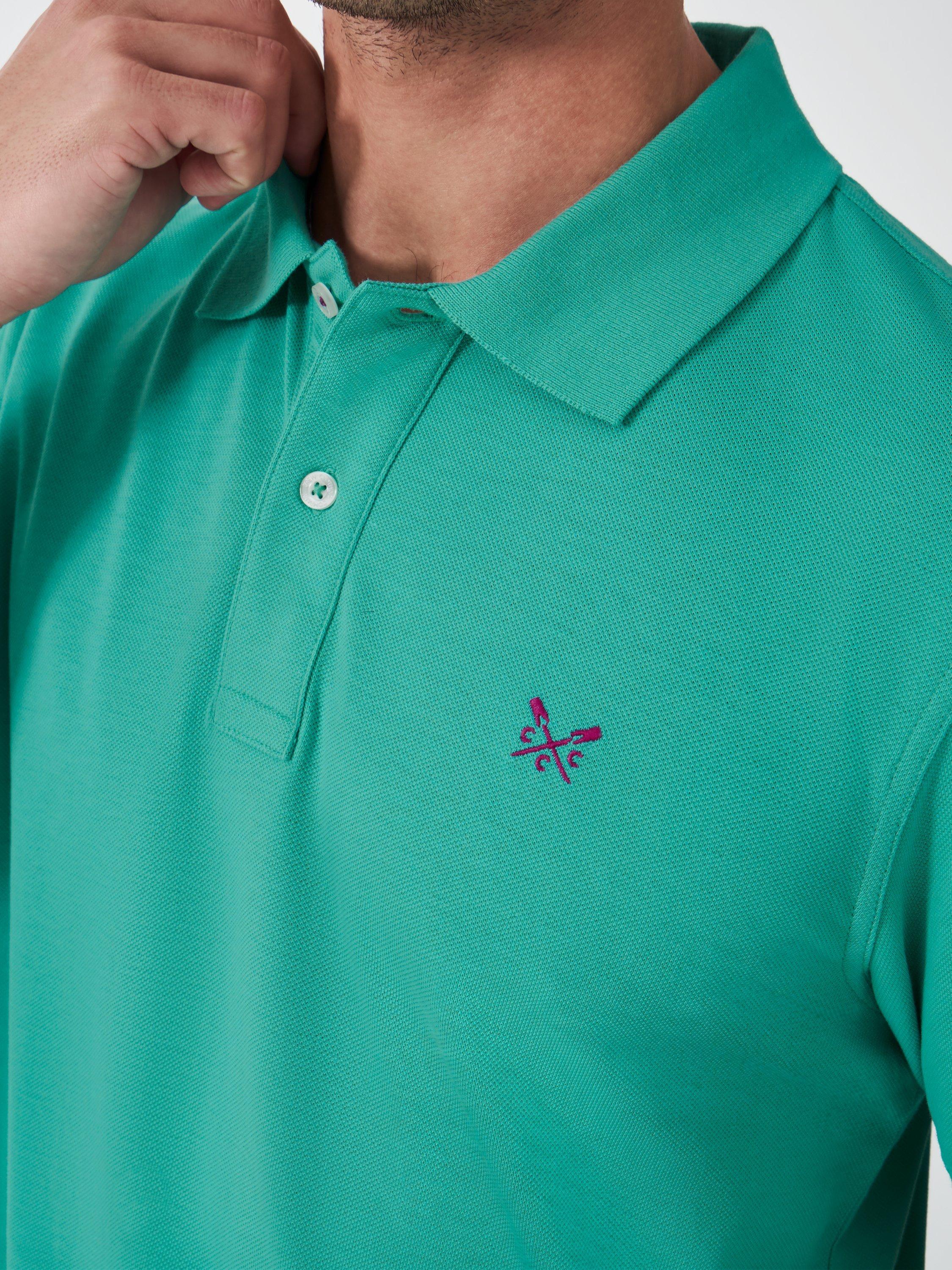 Product image 4 of 5, which shows Crew Clothing Cotton Regular Fit Short Sleeve Polo Shirt, Turquoise Blue, L