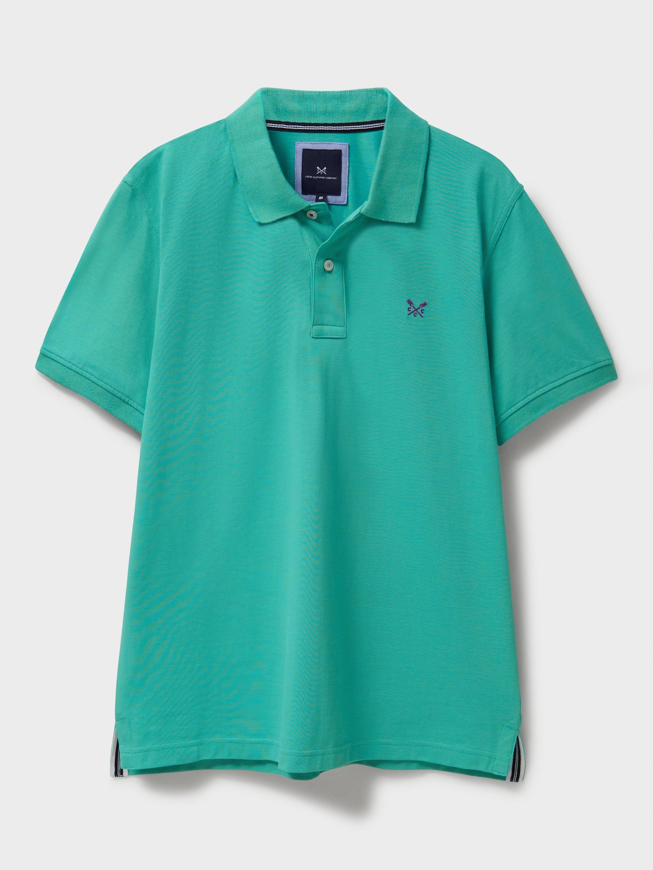 Product image 5 of 5, which shows Crew Clothing Cotton Regular Fit Short Sleeve Polo Shirt, Turquoise Blue, L