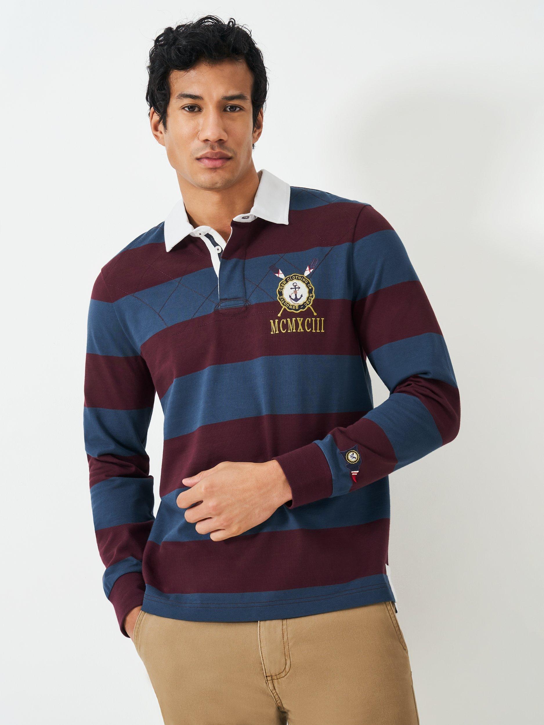 Product image 1 of 7, which shows Crew Clothing Callington Rugby Shirt, Blue, L