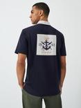 Crew Clothing Patchwork Short Sleeve Cotton Polo Shirt, Navy Blue