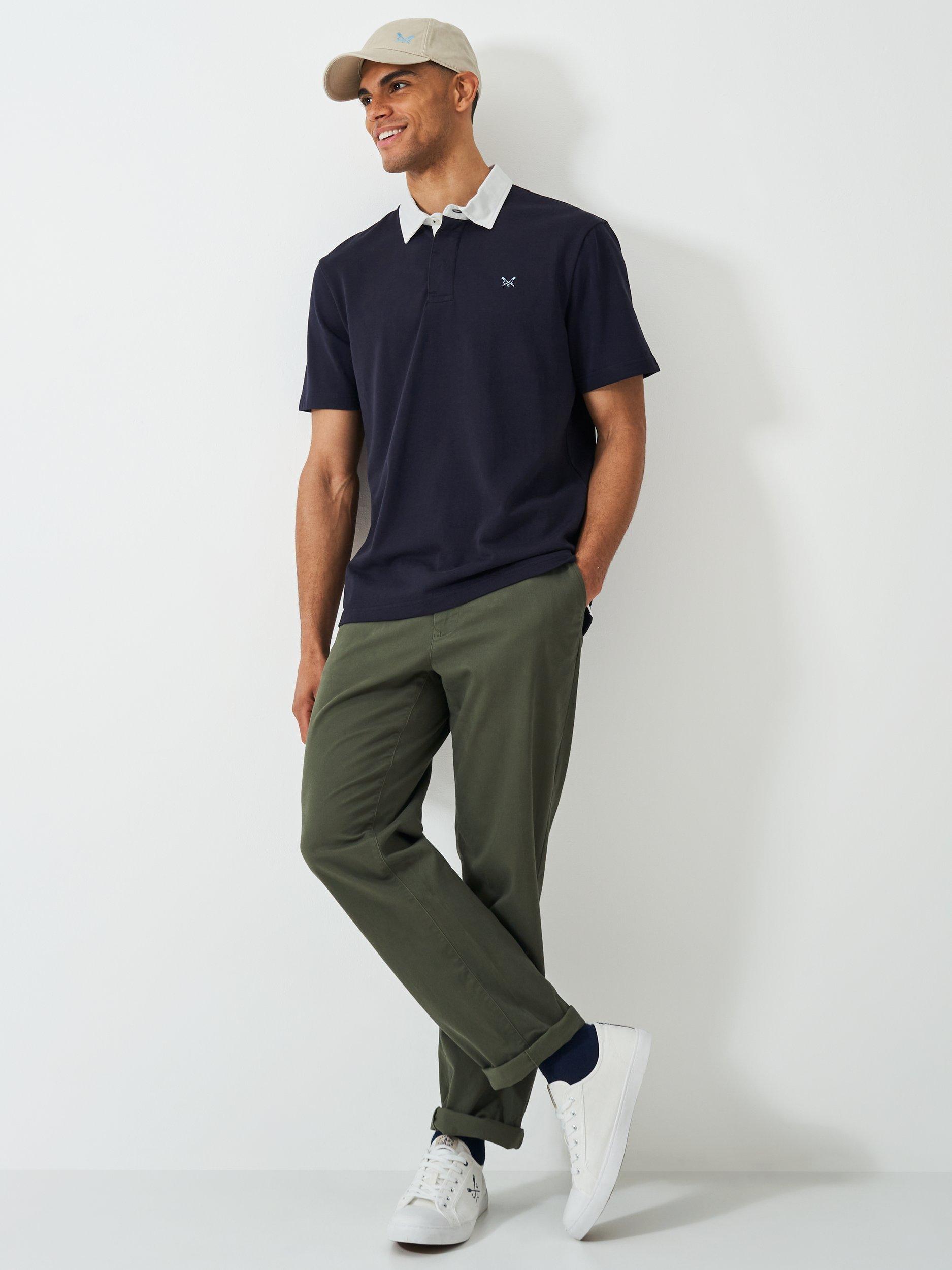 Product image 3 of 6, which shows Crew Clothing Patchwork Short Sleeve Cotton Polo Shirt, Navy Blue, L
