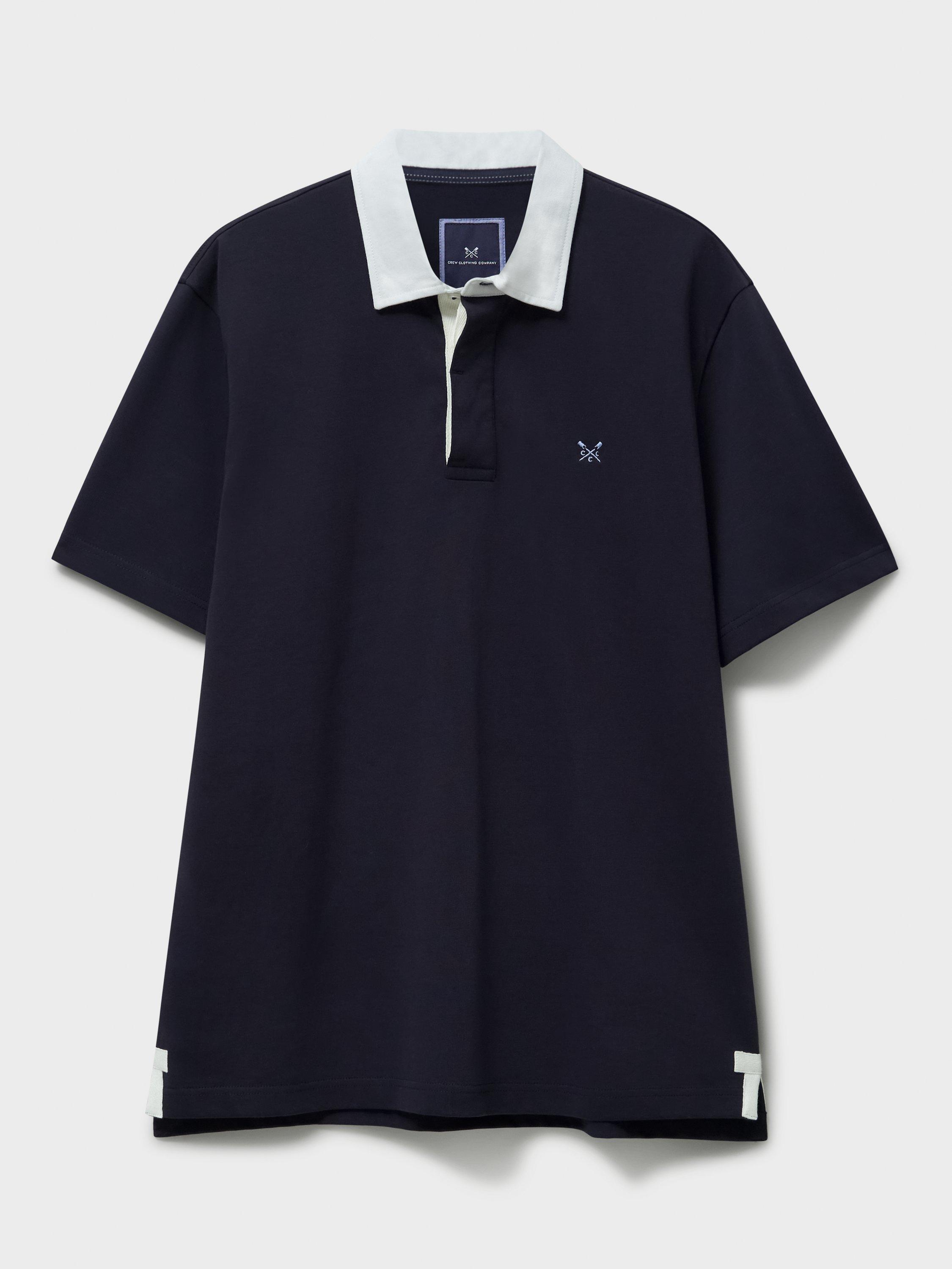 Product image 6 of 6, which shows Crew Clothing Patchwork Short Sleeve Cotton Polo Shirt, Navy Blue, L