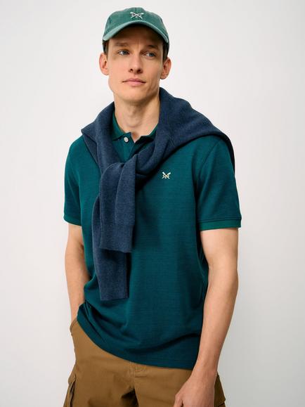 Crew Clothing Cotton Diamond Jacquard Polo Top, Teal, Teal