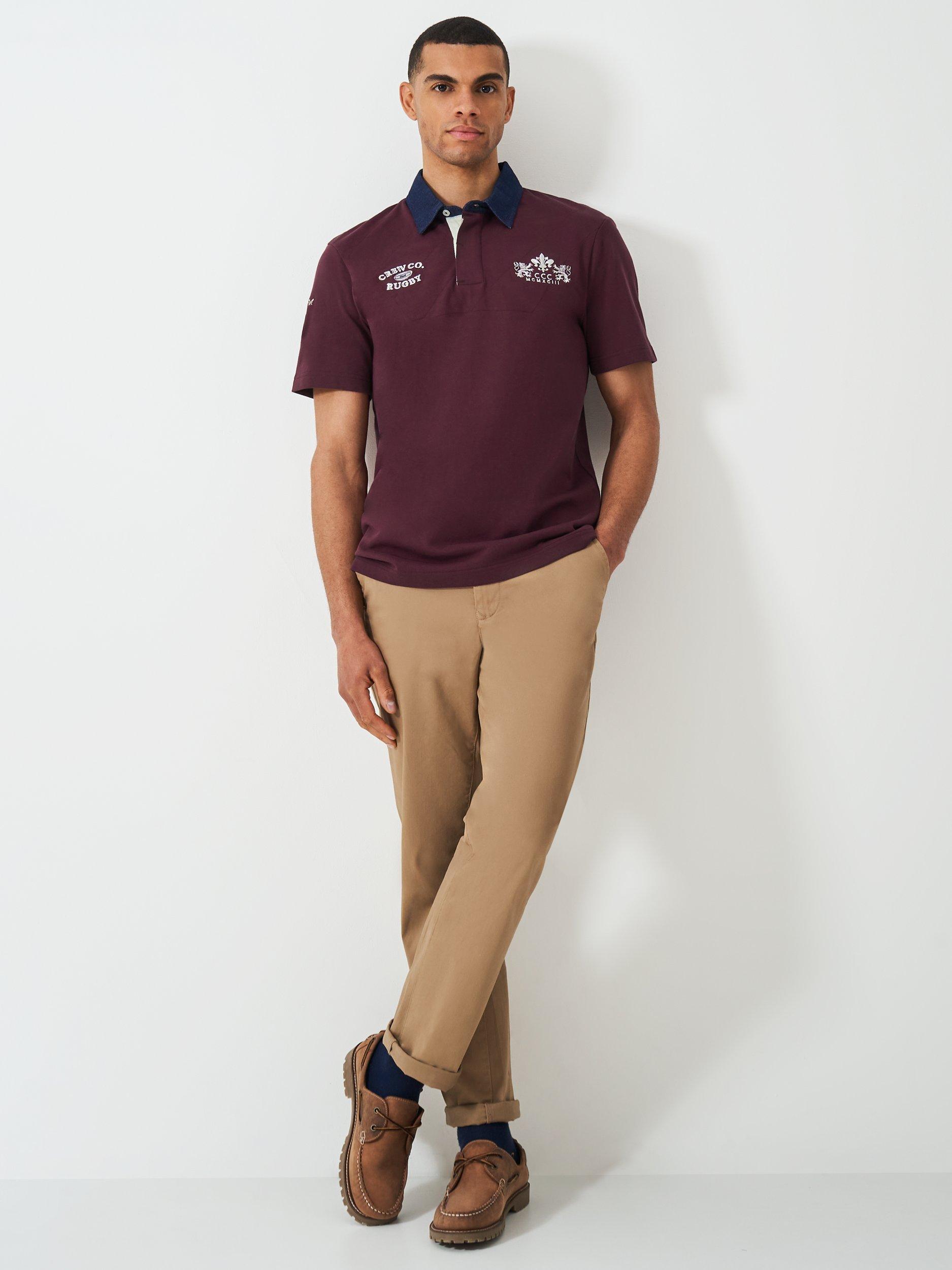 Product image 3 of 6, which shows Crew Clothing Patchwork Short Sleeve Cotton Polo Shirt, Burgundy Red, L