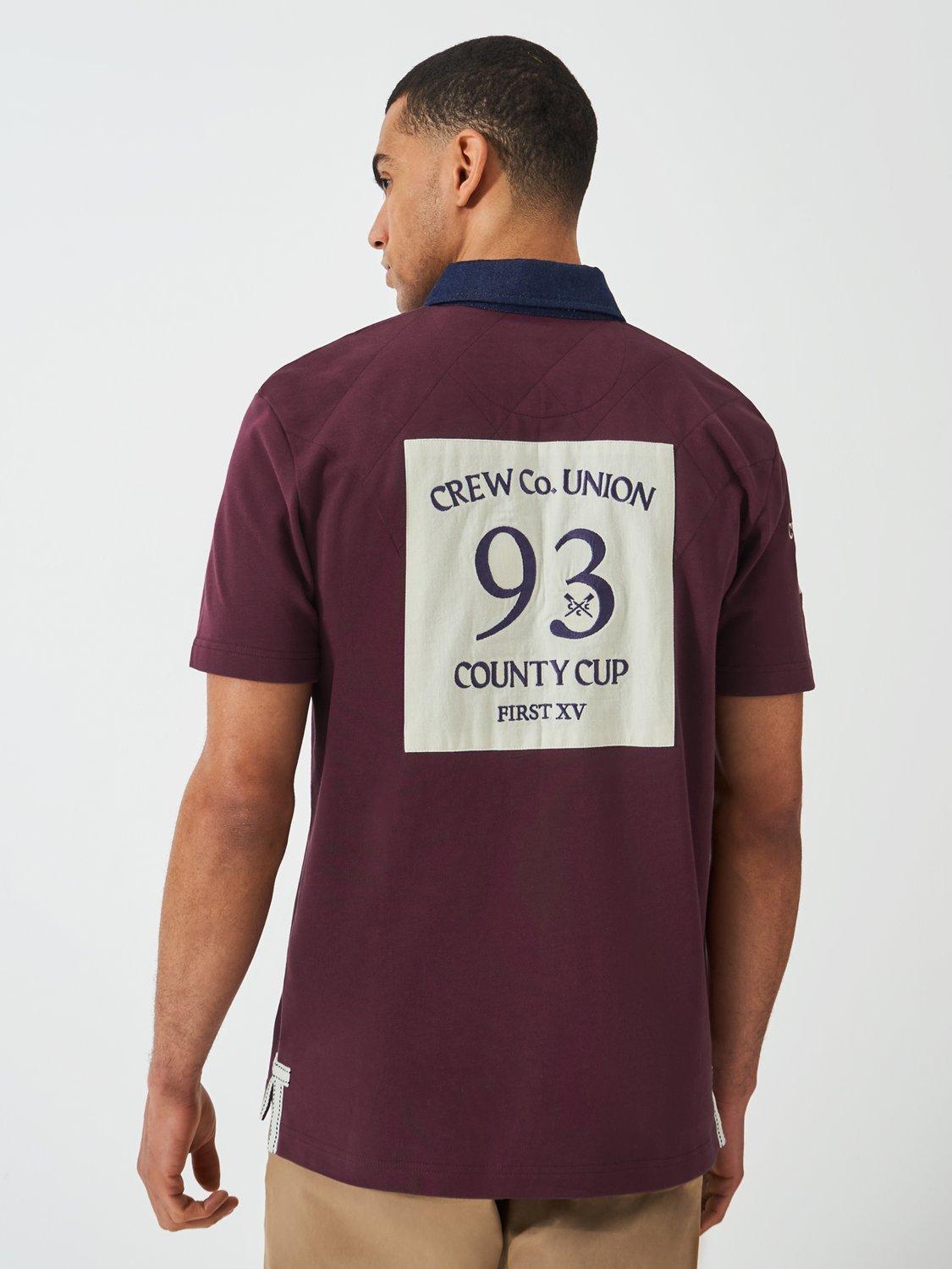 Product image 4 of 6, which shows Crew Clothing Patchwork Short Sleeve Cotton Polo Shirt, Burgundy Red, L
