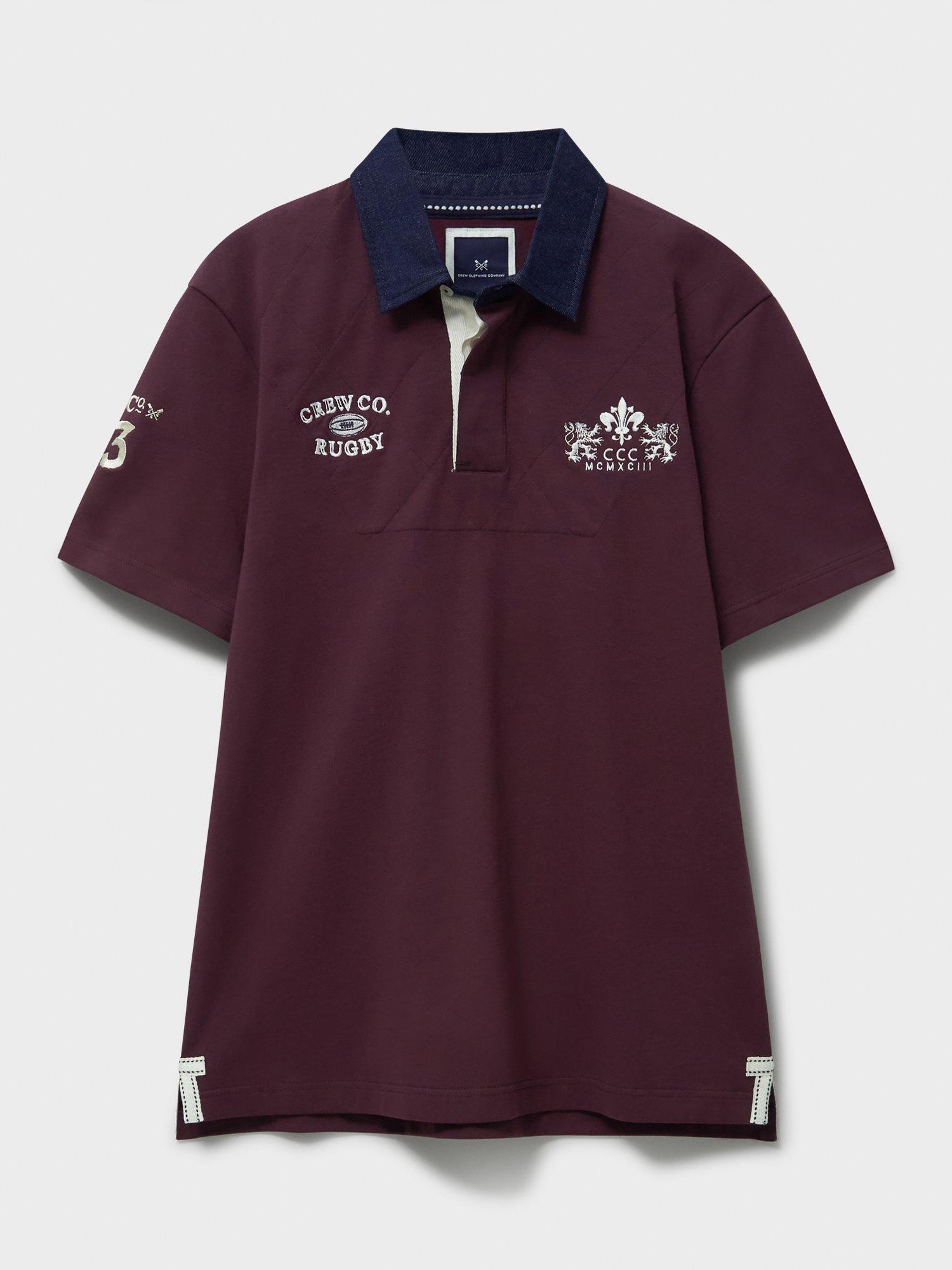 Product image 6 of 6, which shows Crew Clothing Patchwork Short Sleeve Cotton Polo Shirt, Burgundy Red, L