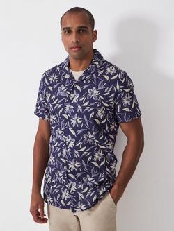 Crew Clothing Linen Blend Regular Fit Floral Shirt, Navy Blue, Navy Blue