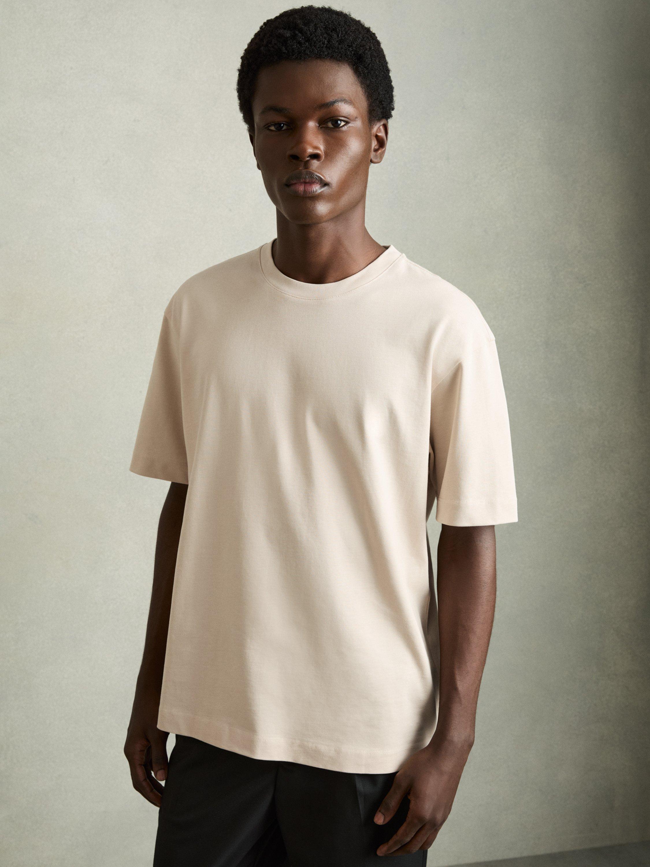 Reiss Tate Cotton Crew Neck T-Shirt, Stone Natural