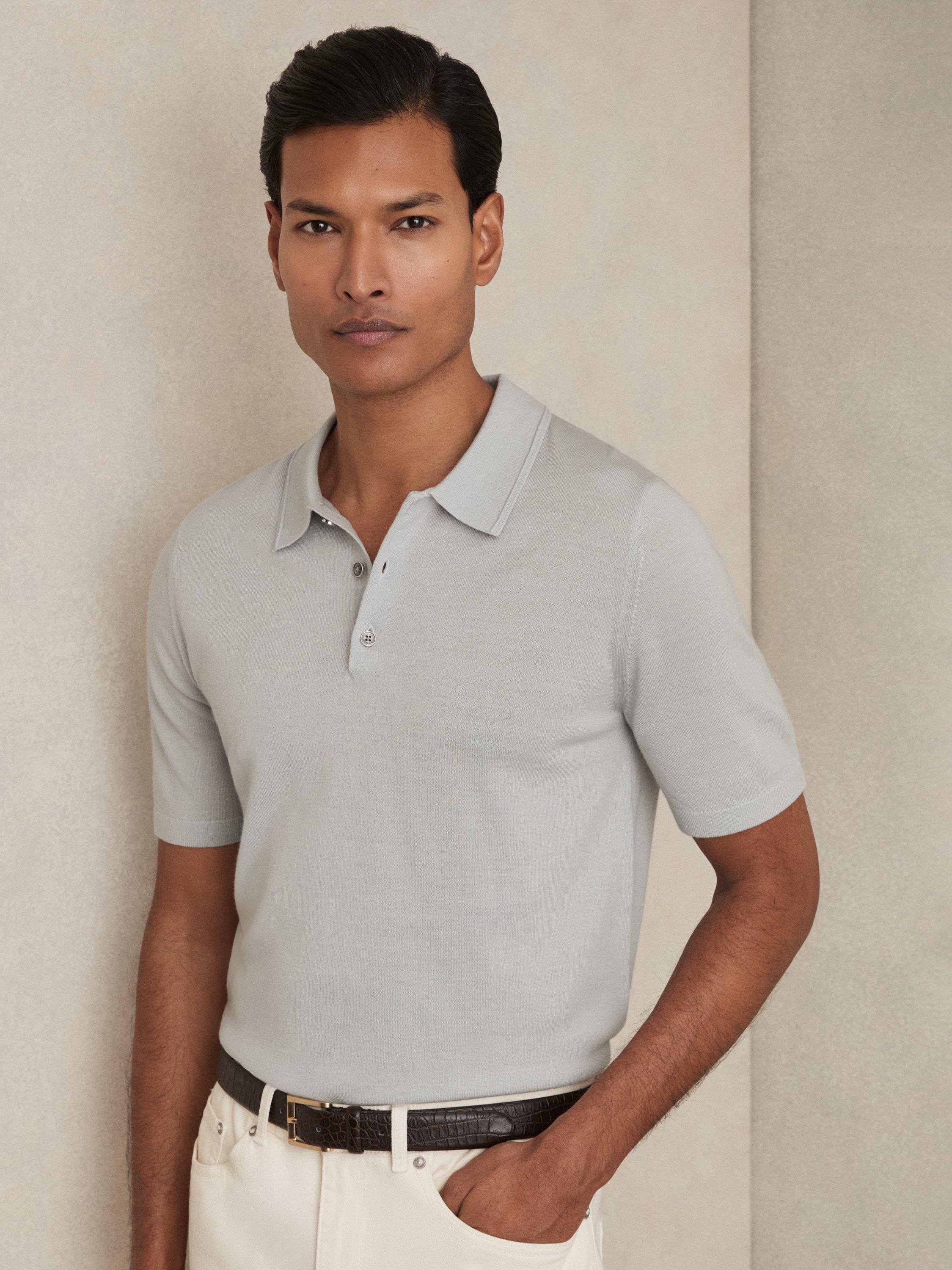 Product image 1 of 5, which shows Reiss Manor Wool Polo Shirt, Mid Blue, XS