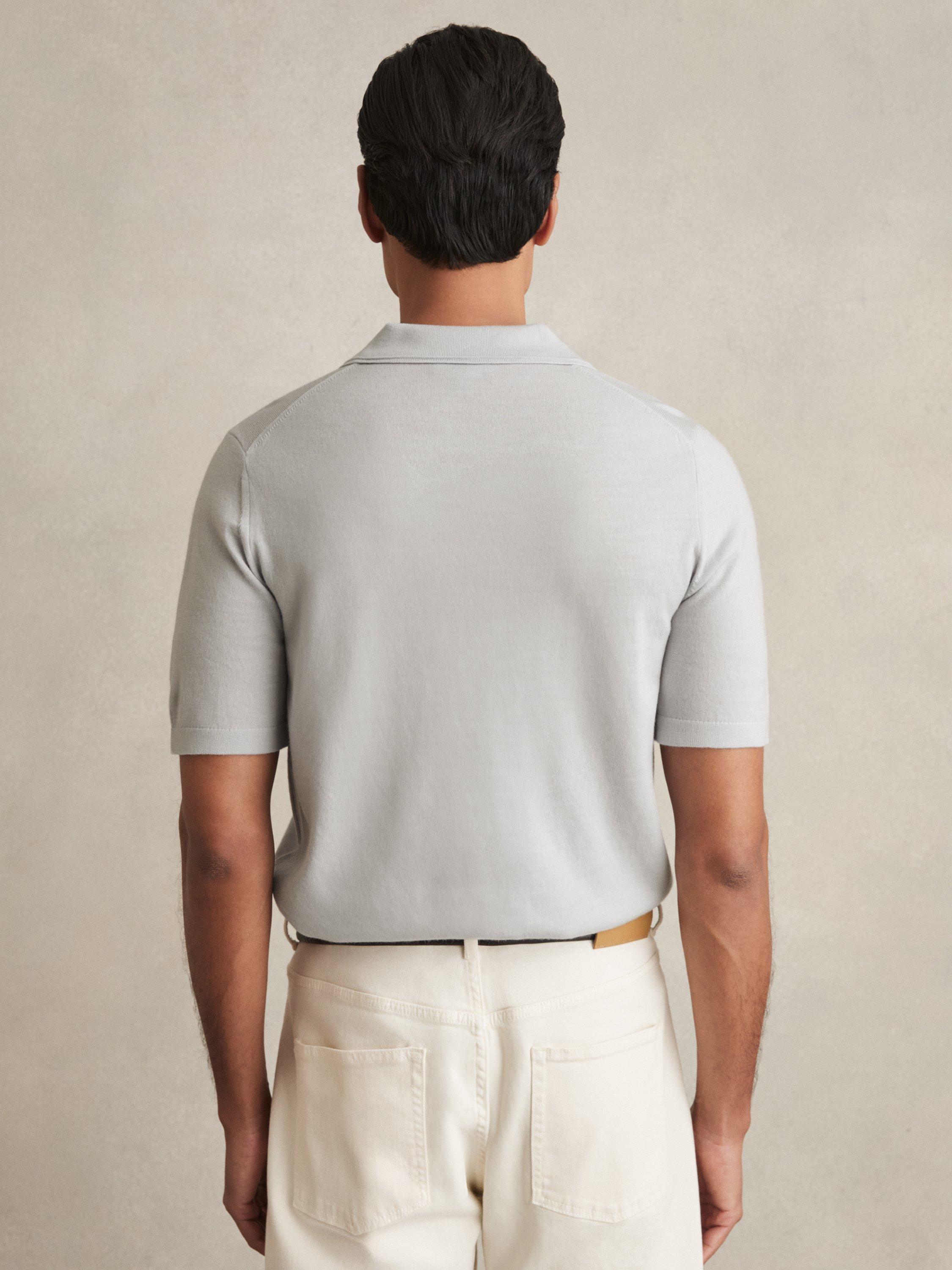 Product image 2 of 5, which shows Reiss Manor Wool Polo Shirt, Mid Blue, XS