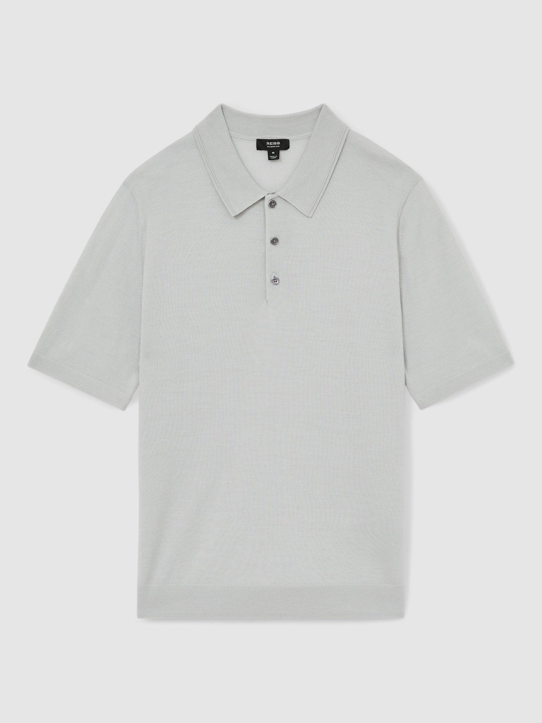 Product image 3 of 5, which shows Reiss Manor Wool Polo Shirt, Mid Blue, XS