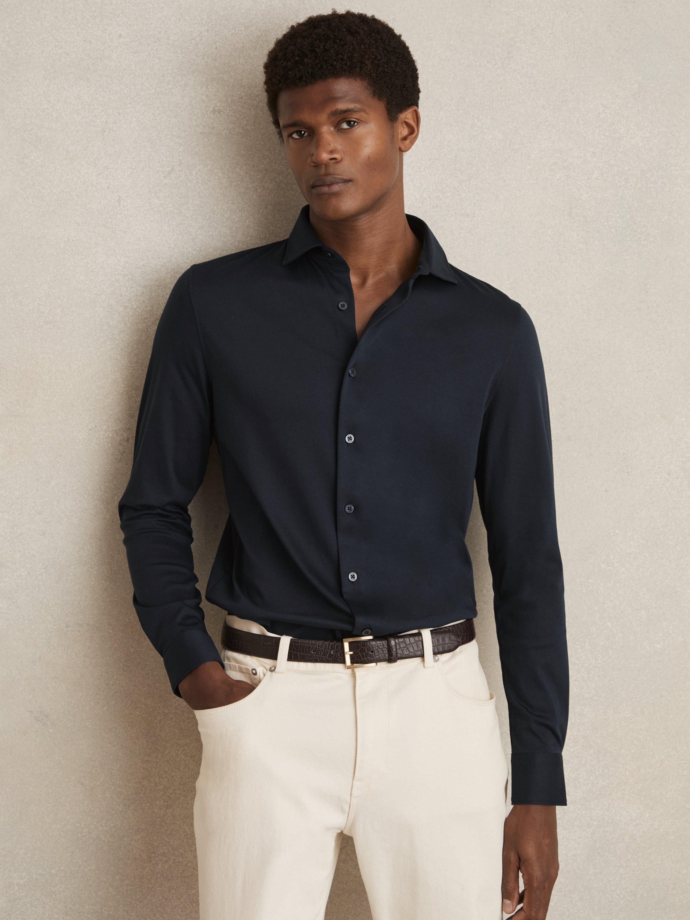 Product image 1 of 5, which shows Reiss Duke Cotton Relaxed Fit Shirt, Navy, XS