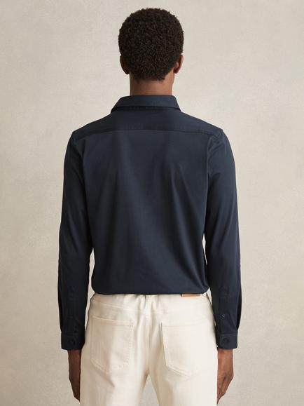 Reiss Duke Cotton Relaxed Fit Shirt, Navy - view 2, Navy