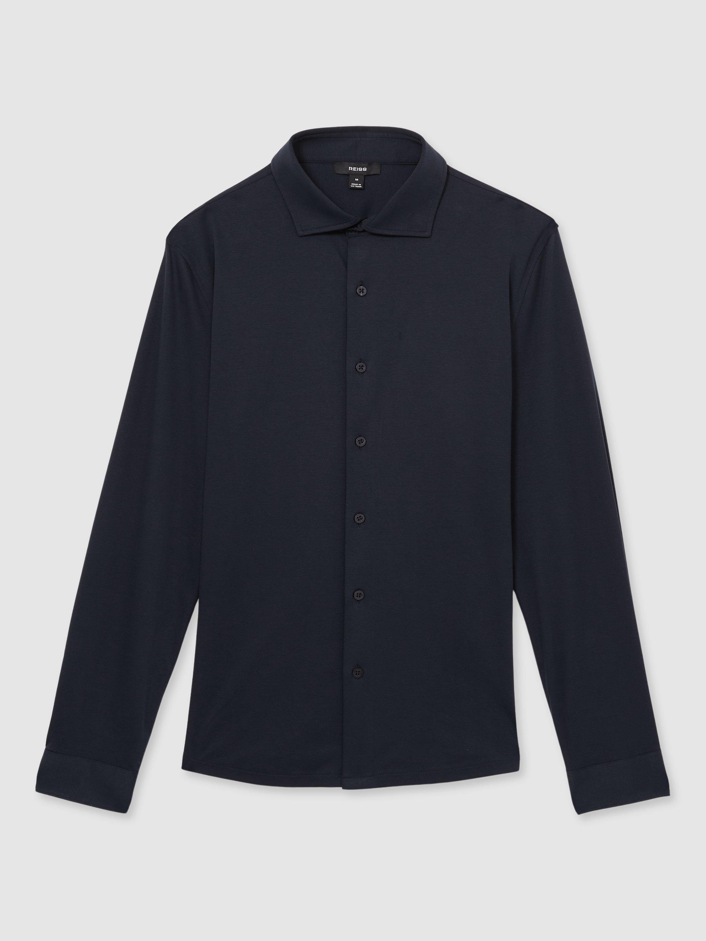 Product image 3 of 5, which shows Reiss Duke Cotton Relaxed Fit Shirt, Navy, XS
